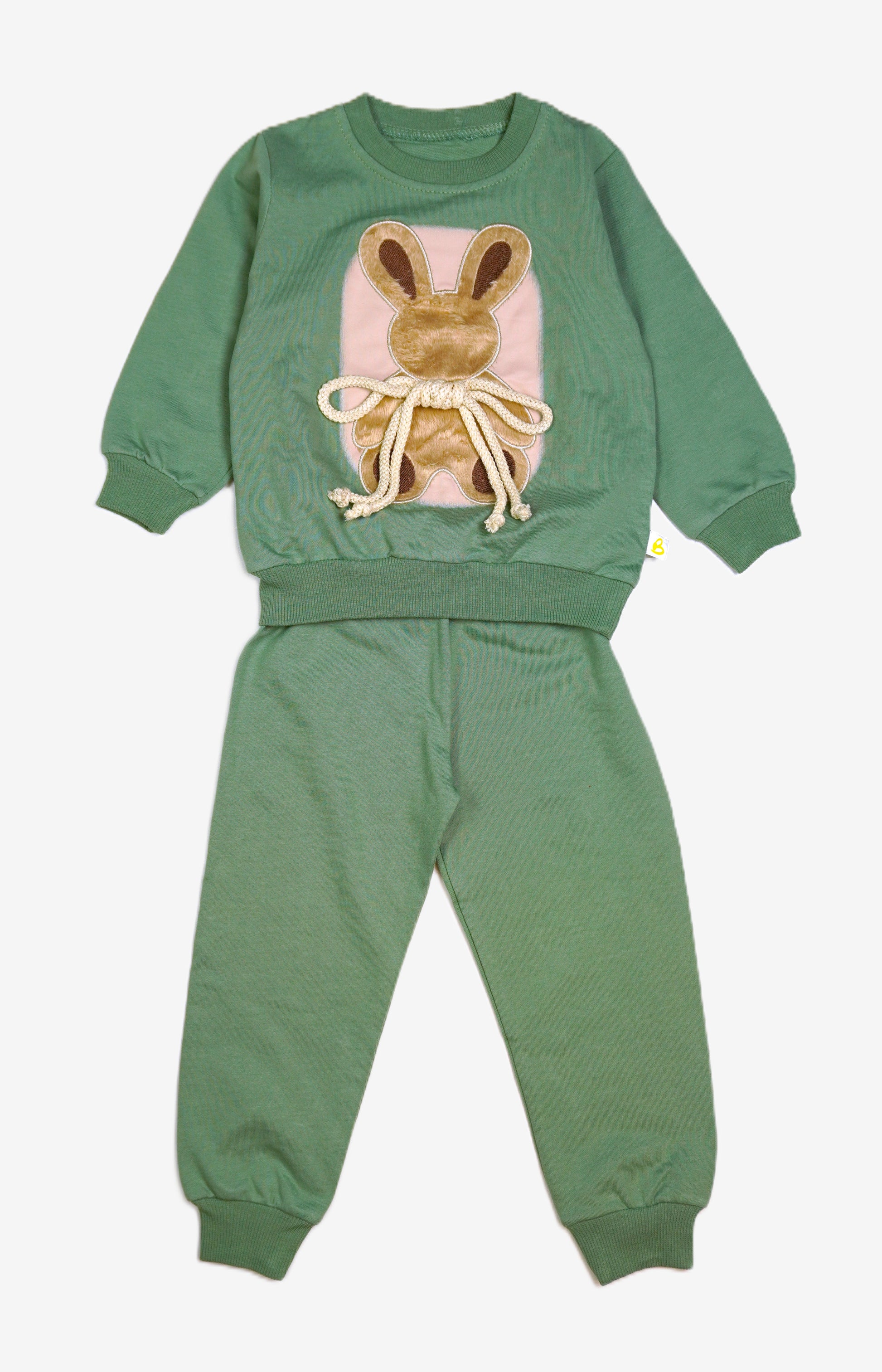 Kinder 2-in-1 Set "Bunny" Grün – Sweatshirt mit 3D-Häschen & Jogginghose