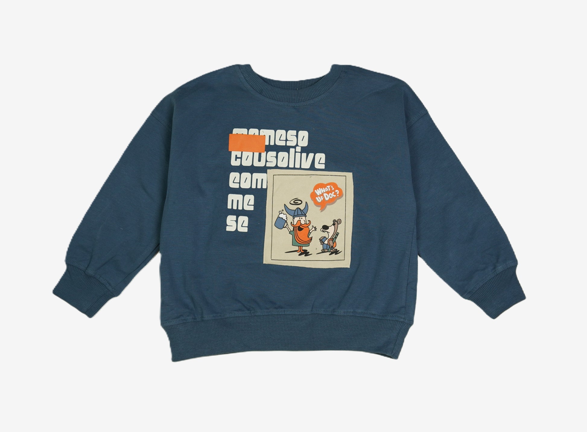 Kinder Sweatshirt Petrolblau "What's Up Doc?" Cartoon-Print