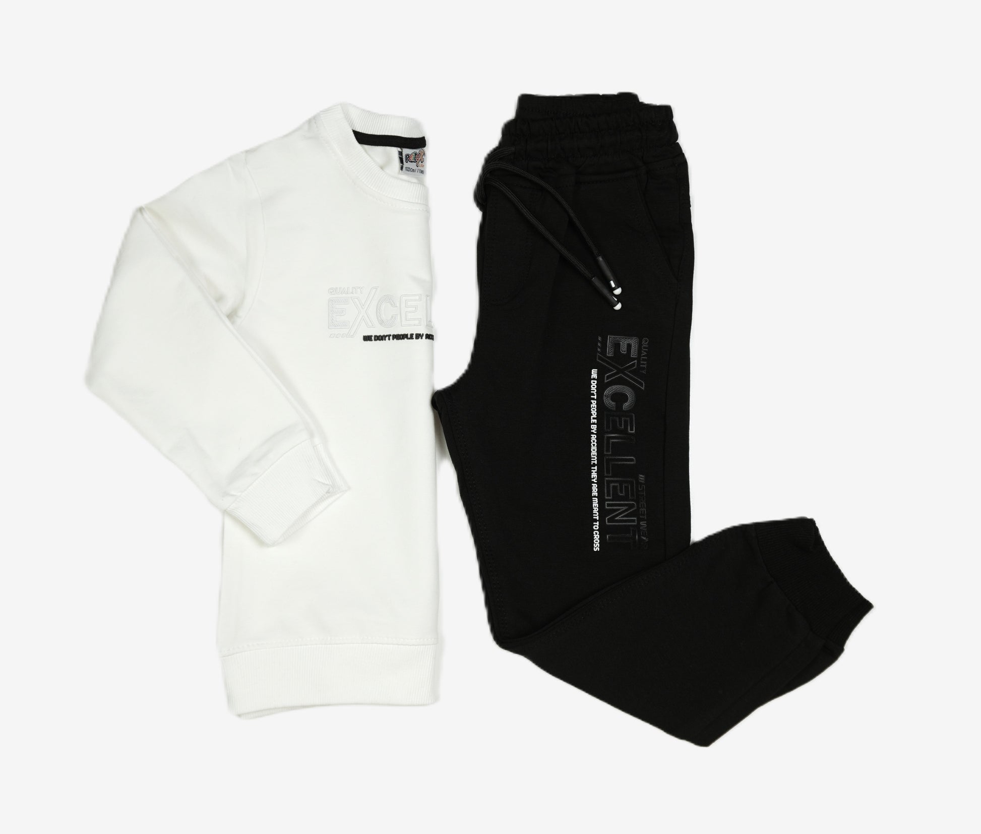 Kinder 2-in-1 Set "Excellent" – Sweatshirt Weiss & Jogginghose Schwarz