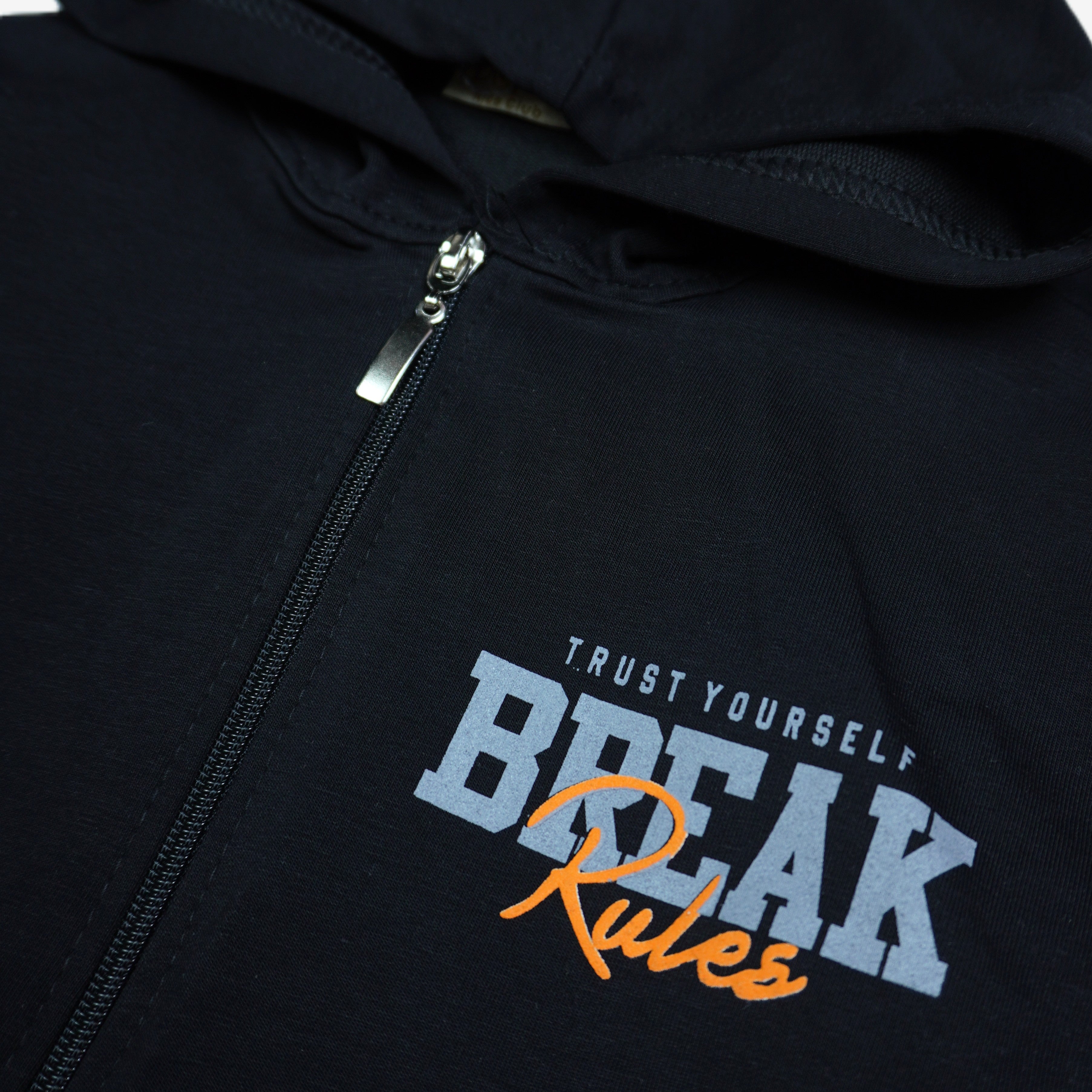 Kinder Zip-Hoodie Schwarz "Trust Yourself Break Rules"