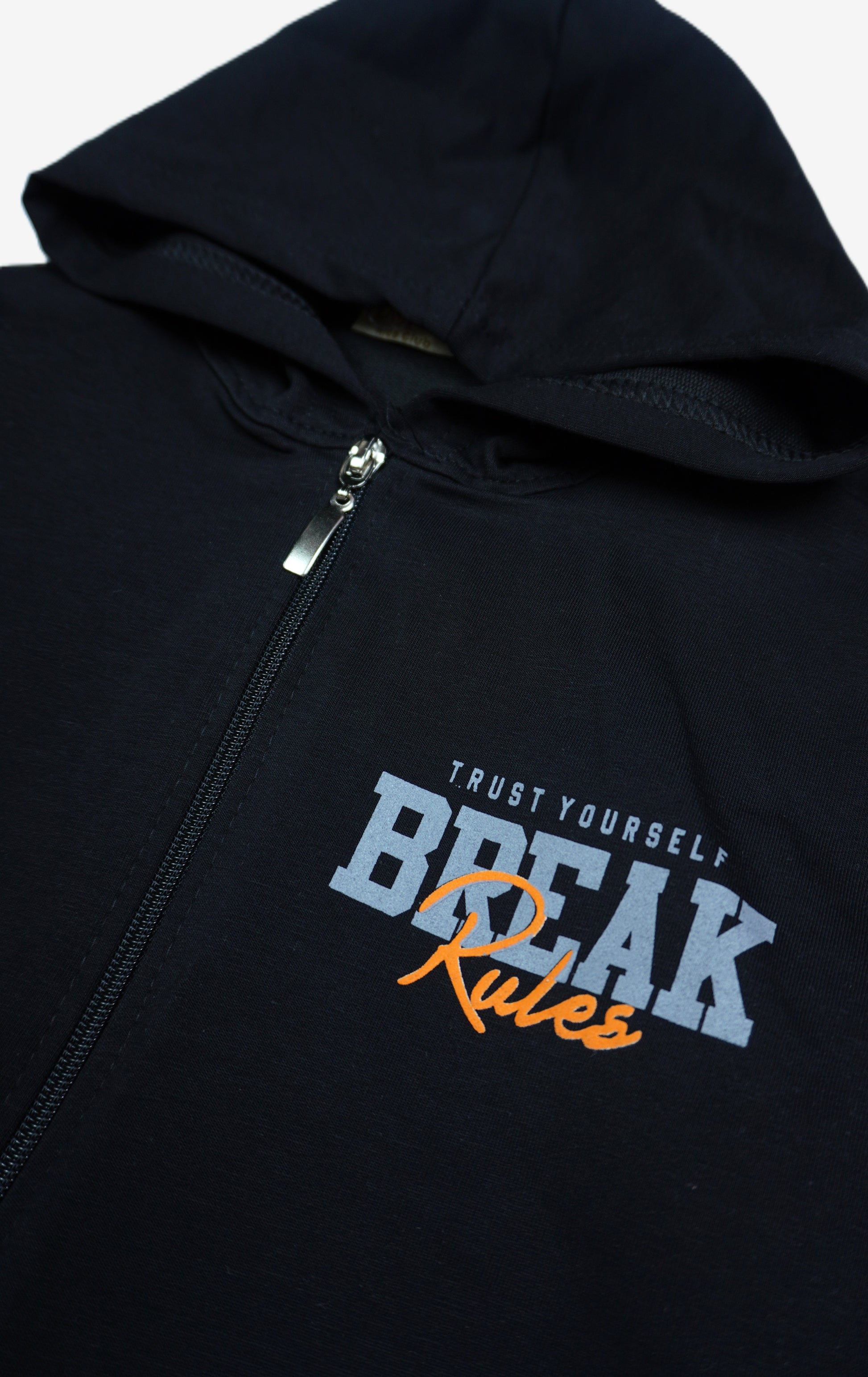 Kinder Zip-Hoodie Schwarz "Trust Yourself Break Rules"
