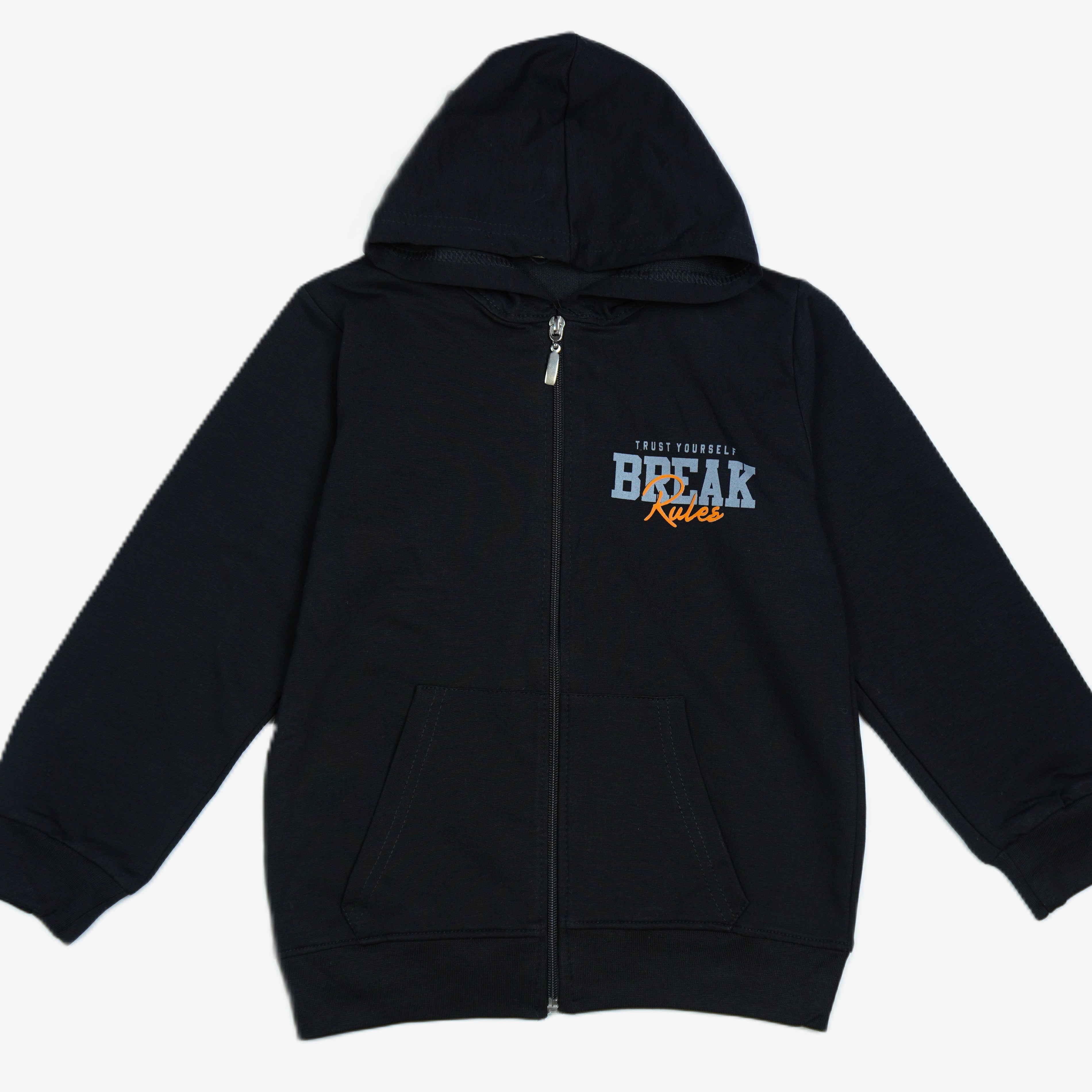 Kinder Zip-Hoodie Schwarz "Trust Yourself Break Rules"