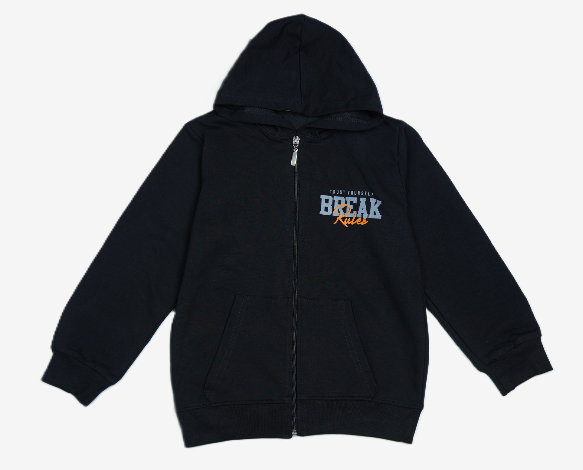 Kinder Zip-Hoodie Schwarz "Trust Yourself Break Rules"