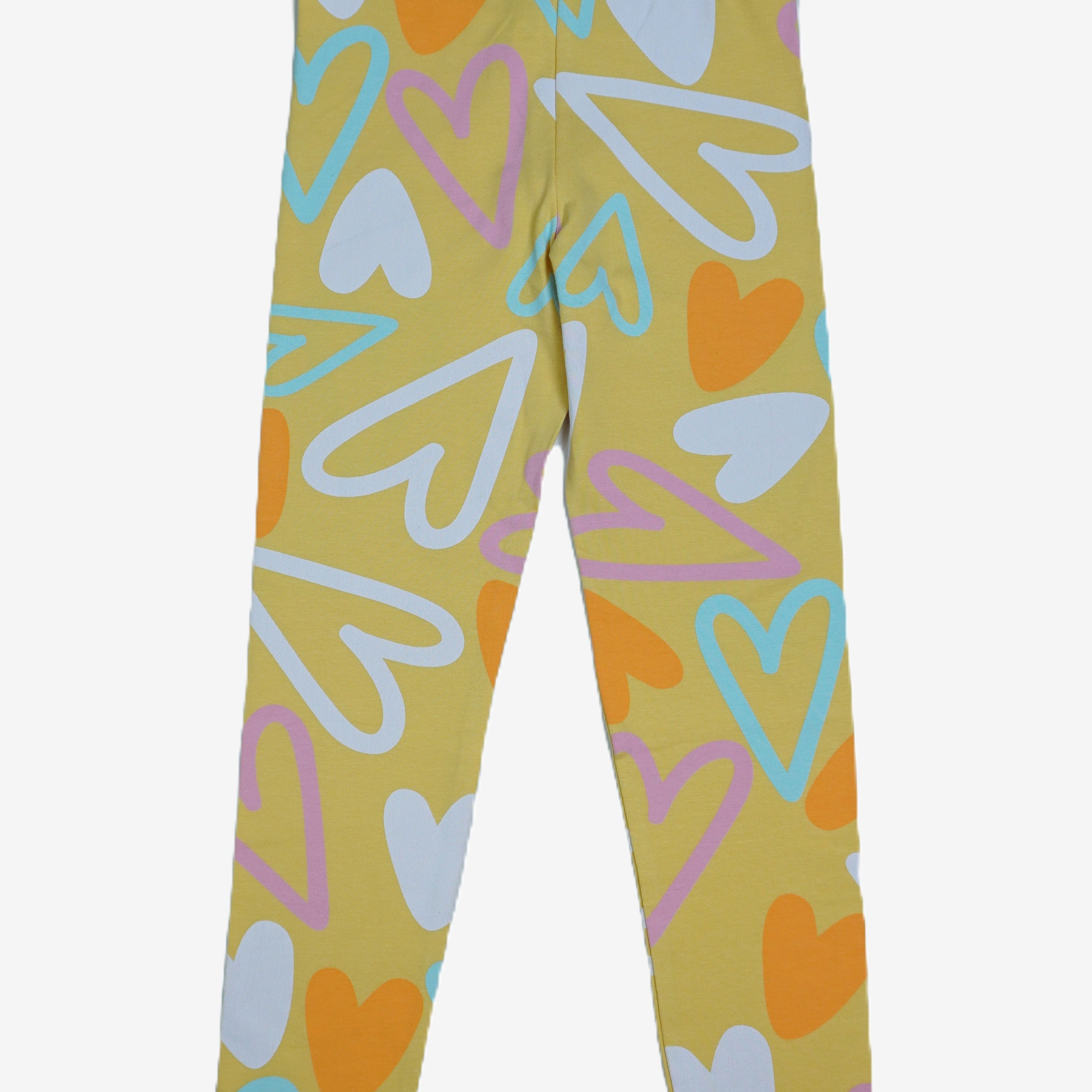 Mädchen Leggings Gelb mit buntem Herzen-Allover-Print