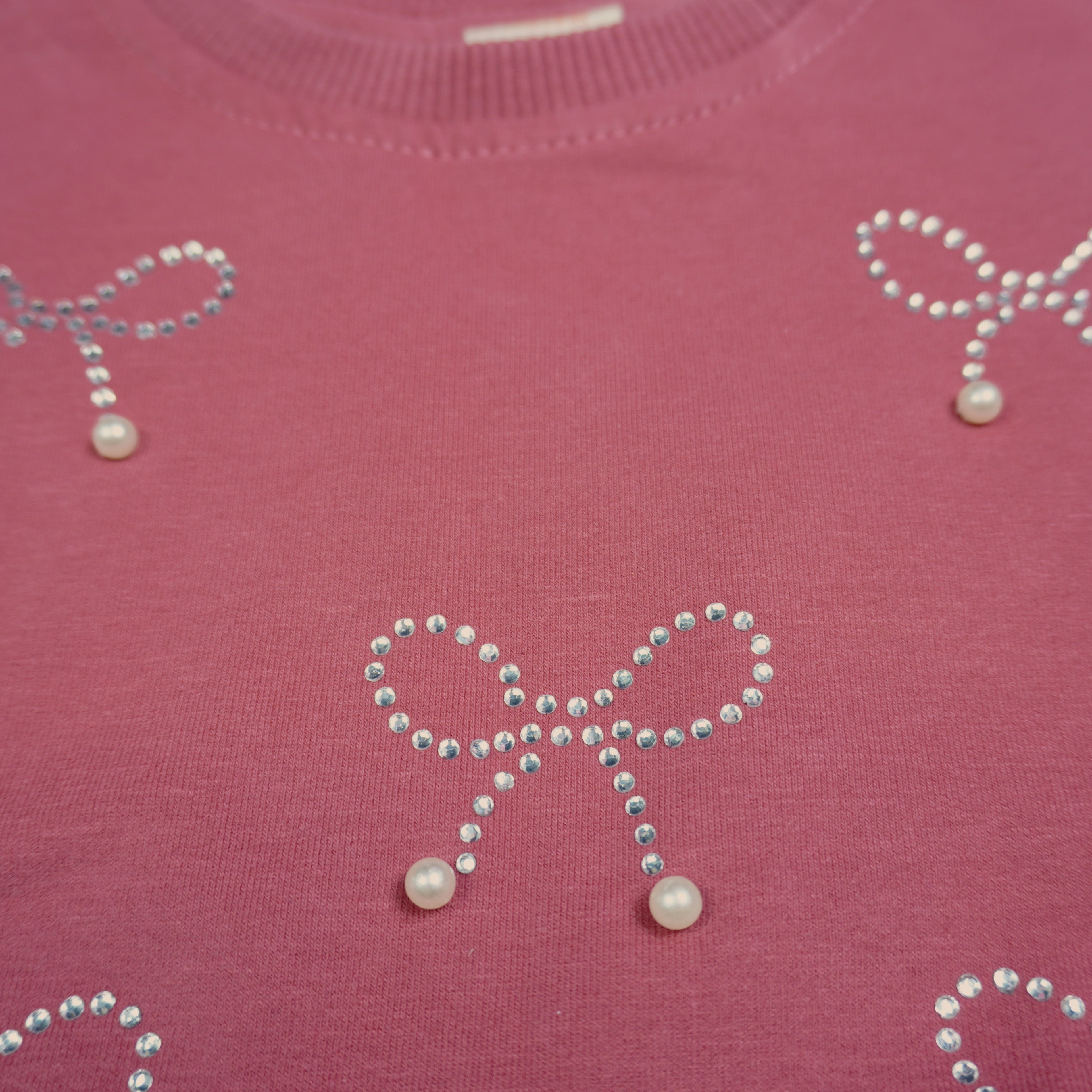 Mädchen Sweatshirt Altrosa mit Perlen-Schleifen