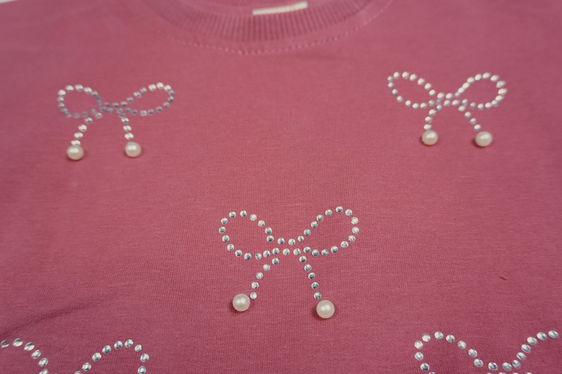 Mädchen Sweatshirt Altrosa mit Perlen-Schleifen