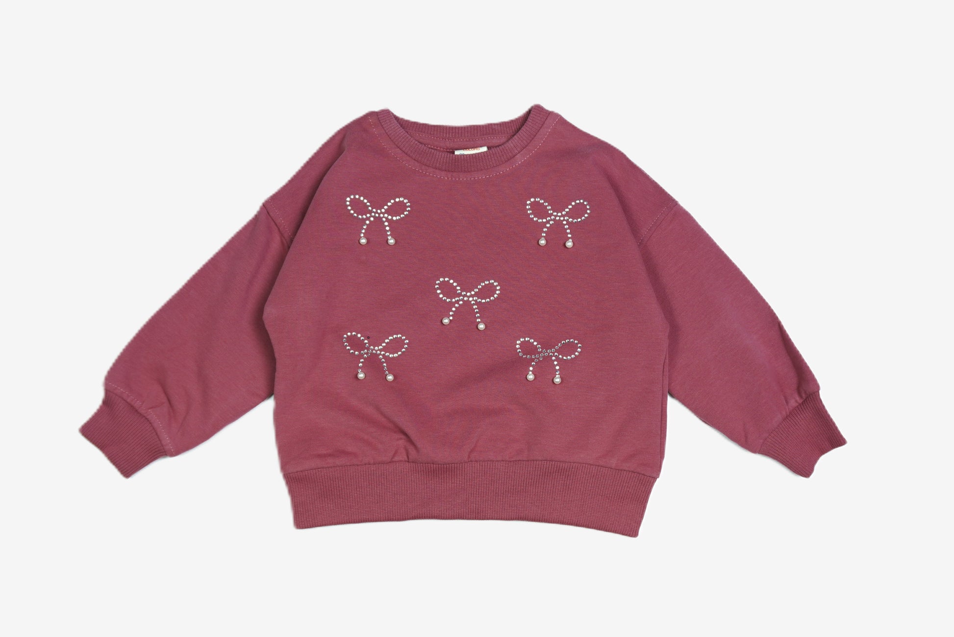 Mädchen Sweatshirt Altrosa mit Perlen-Schleifen