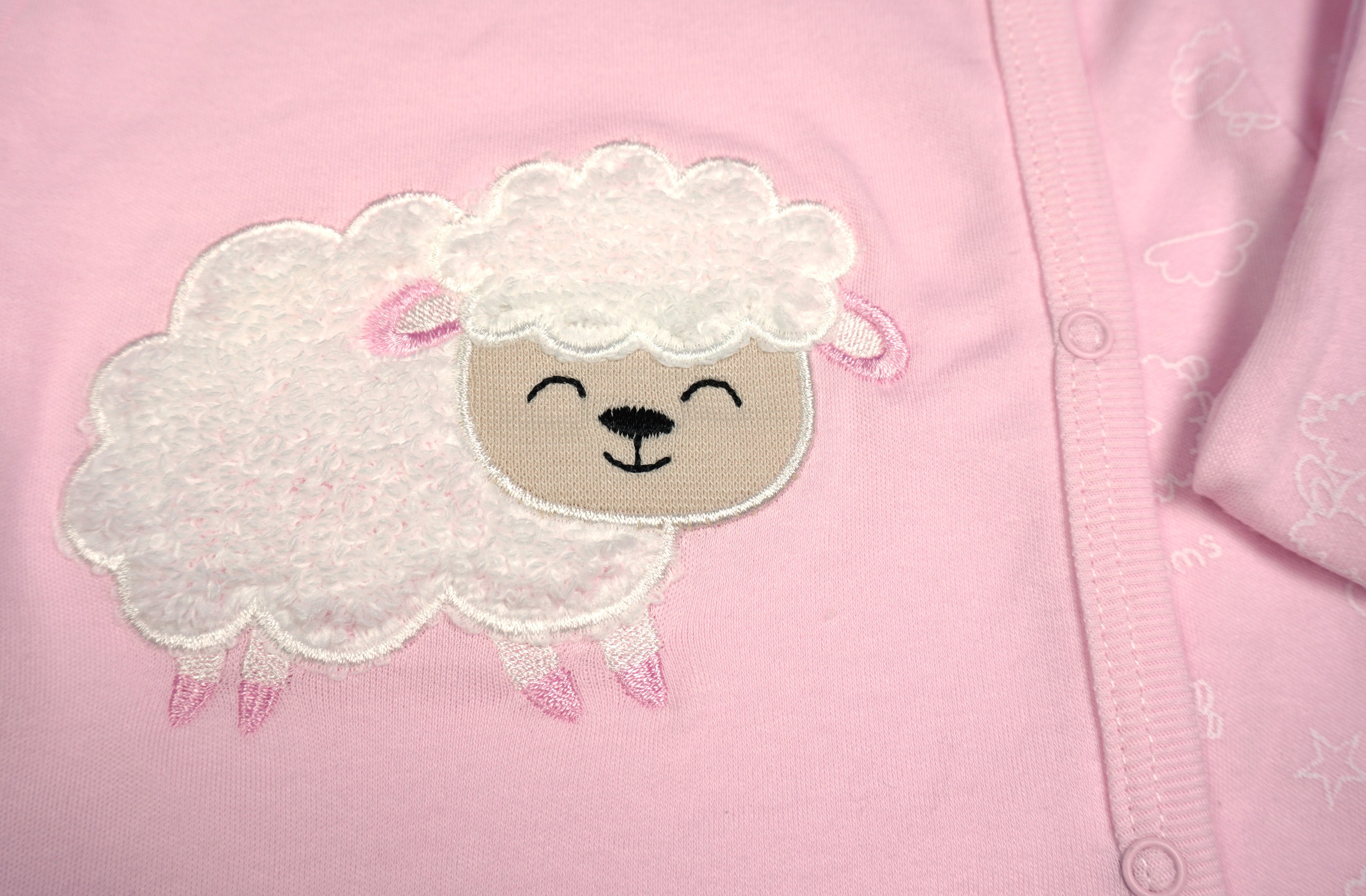 Baby 3-teiliges Set "Schäfchen" Rosa – Shirt, Strampelhose & Mütze
