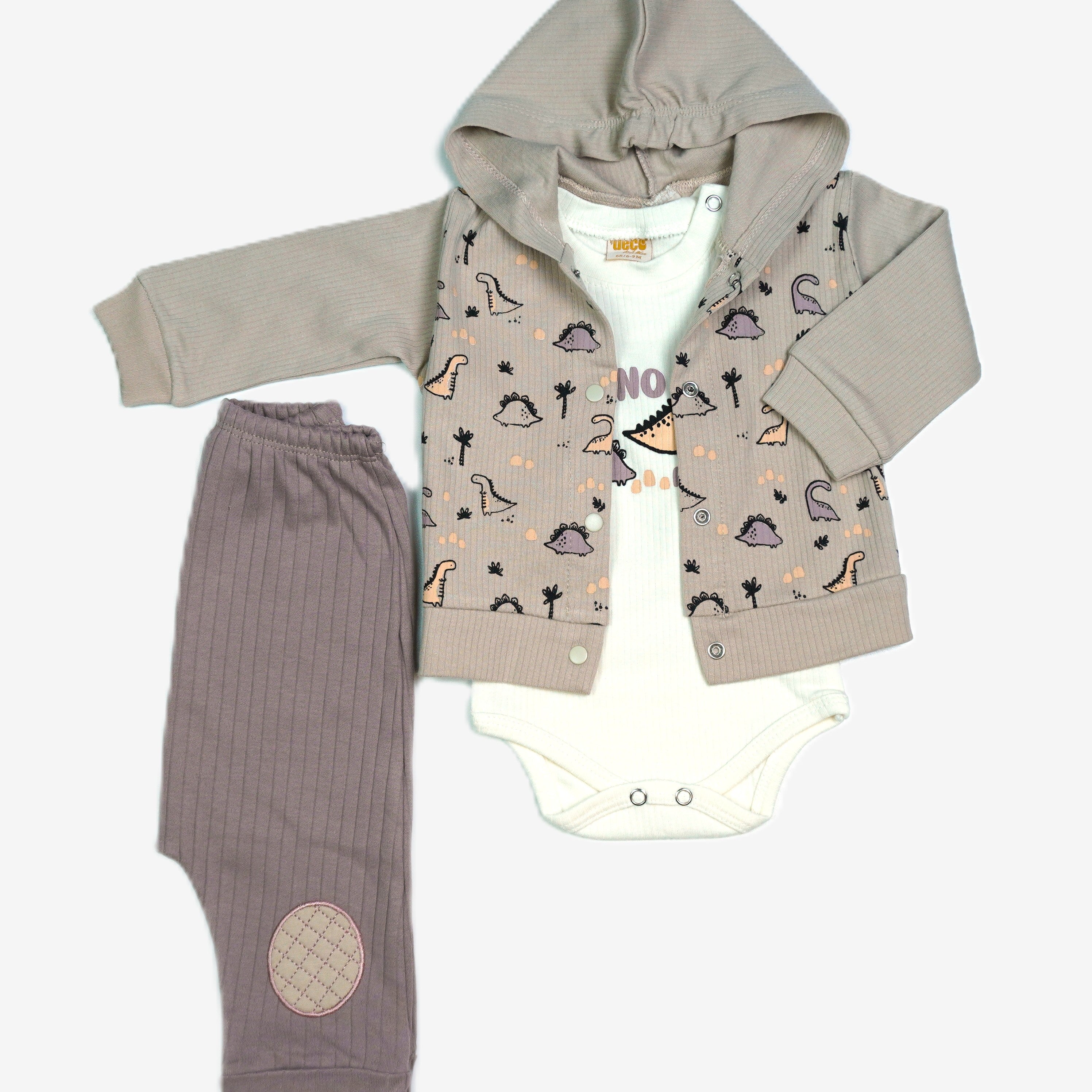 Baby Set 3-teilig «Dino Friends» – Weiss/Beige/Grau | Deco Kids