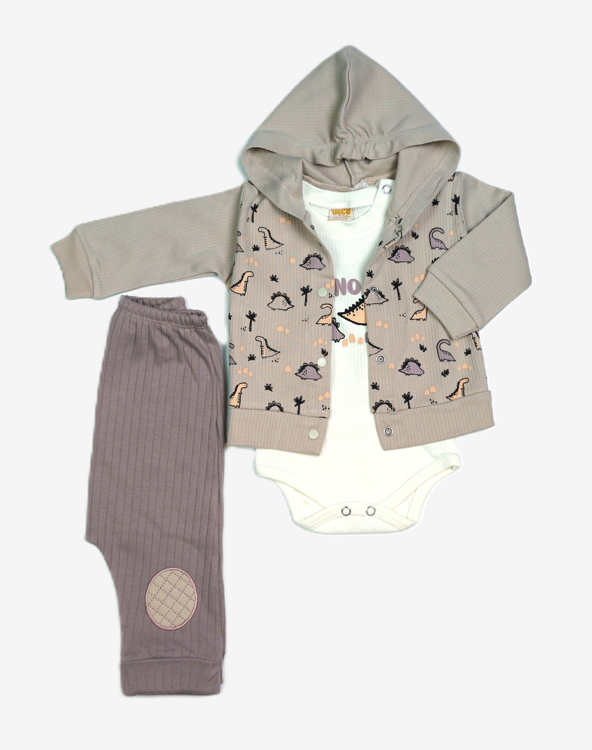 Baby Set 3-teilig «Dino Friends» – Weiss/Beige/Grau | Deco Kids