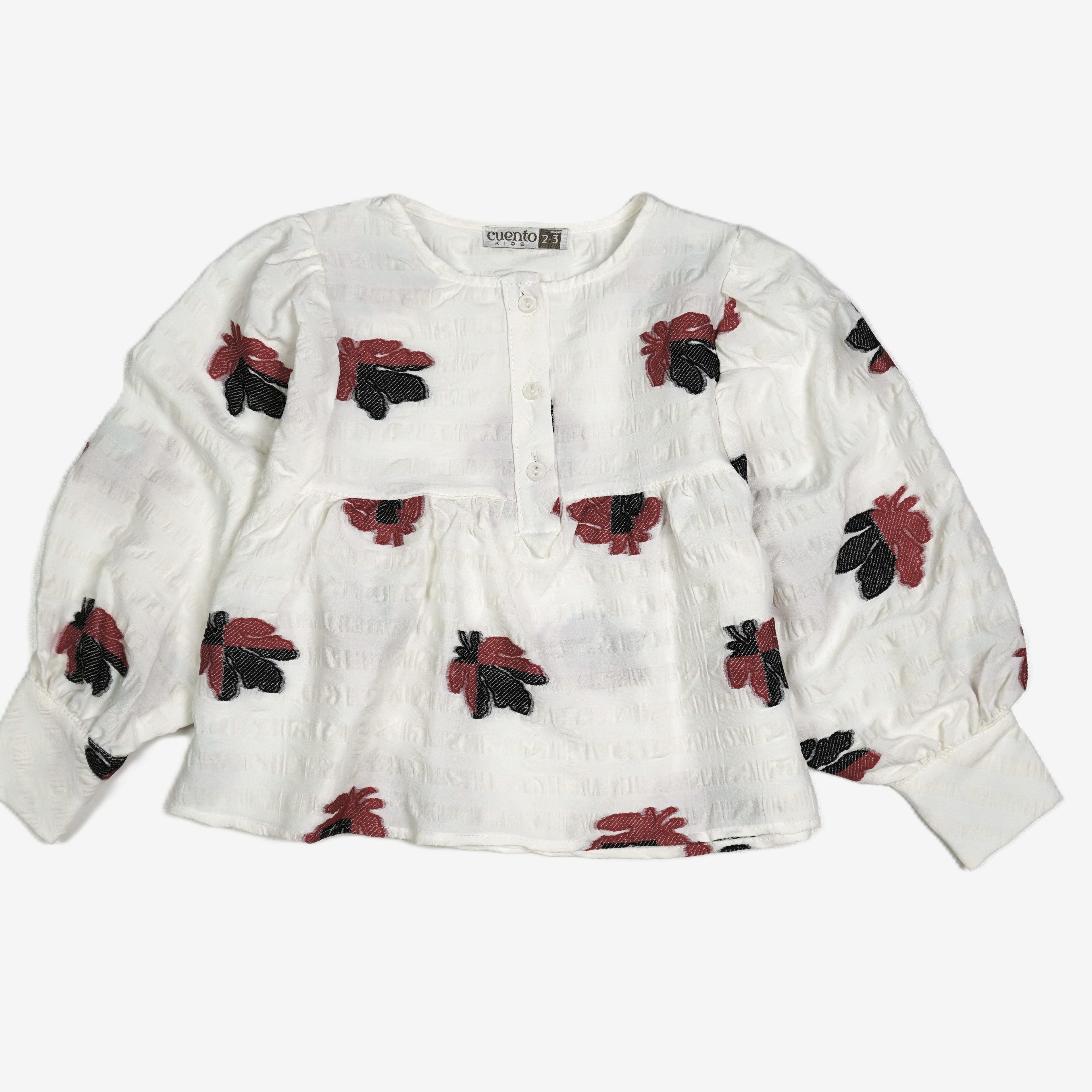 Mädchen Bluse «Rosen Allover» – Weiss/Bordeaux