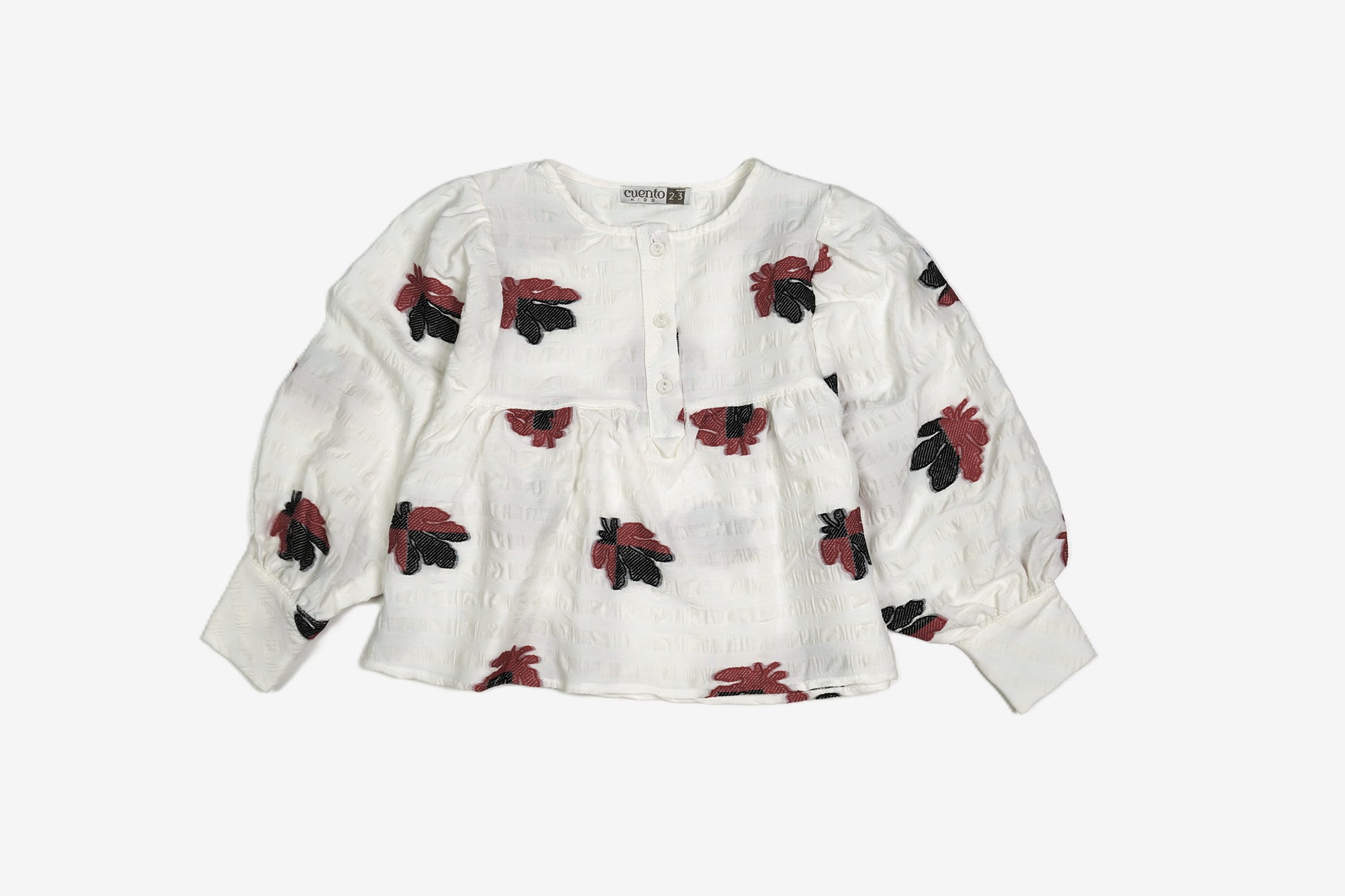 Mädchen Bluse «Rosen Allover» – Weiss/Bordeaux