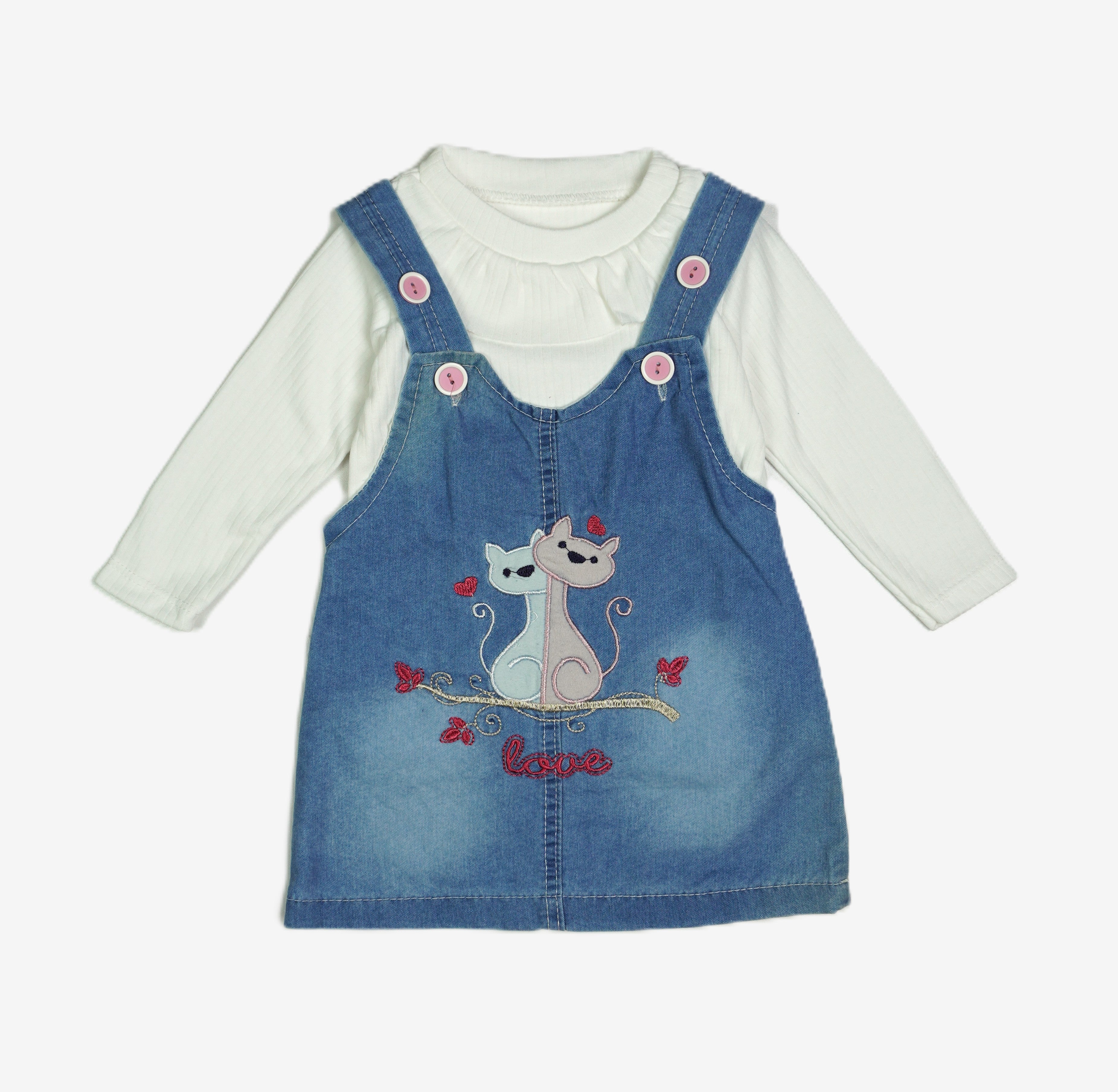 Baby Mädchen-Set 2-teilig «Love Cats» – Jeans/Weiss