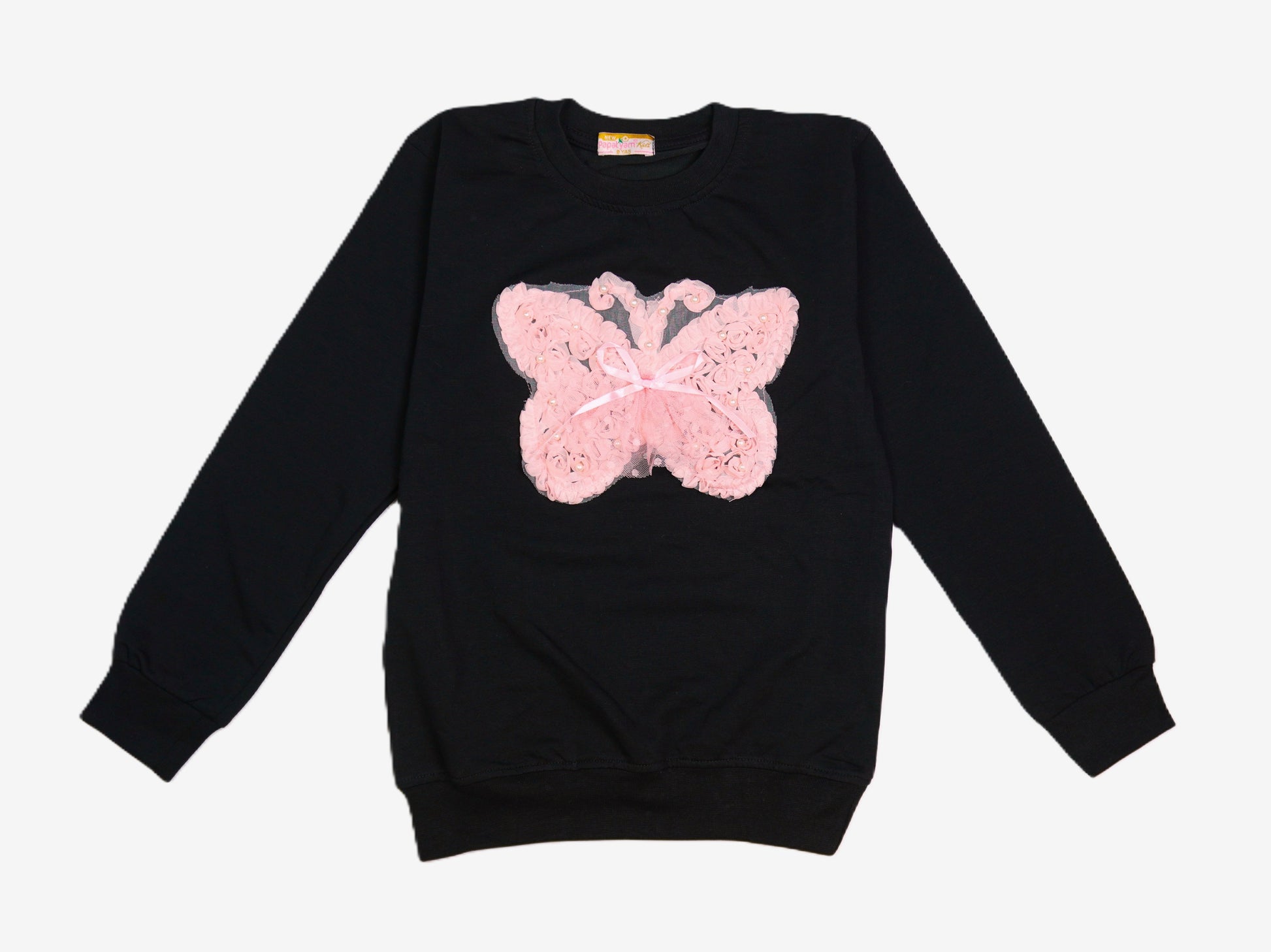 Mädchen Sweatshirt «3D Schmetterling» – Schwarz/Pink