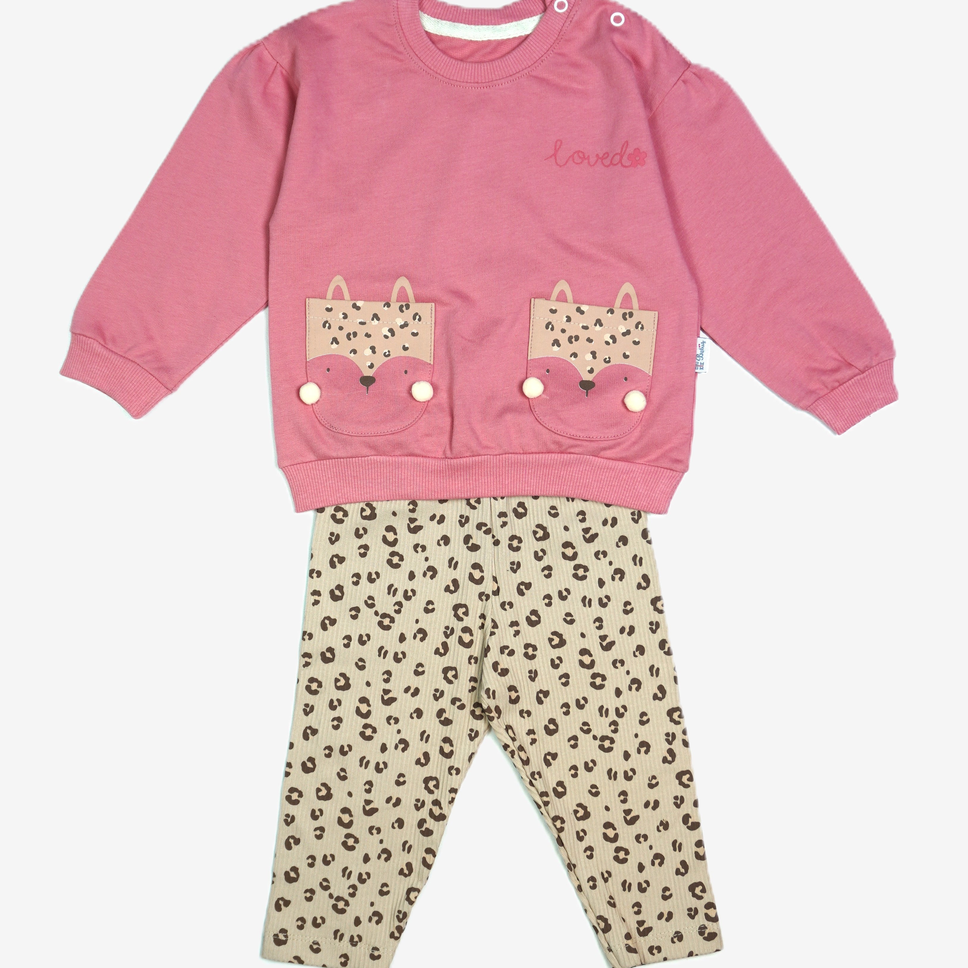 Baby Mädchen-Set 2-teilig «Loved» Fuchs – Pink/Beige Leopard