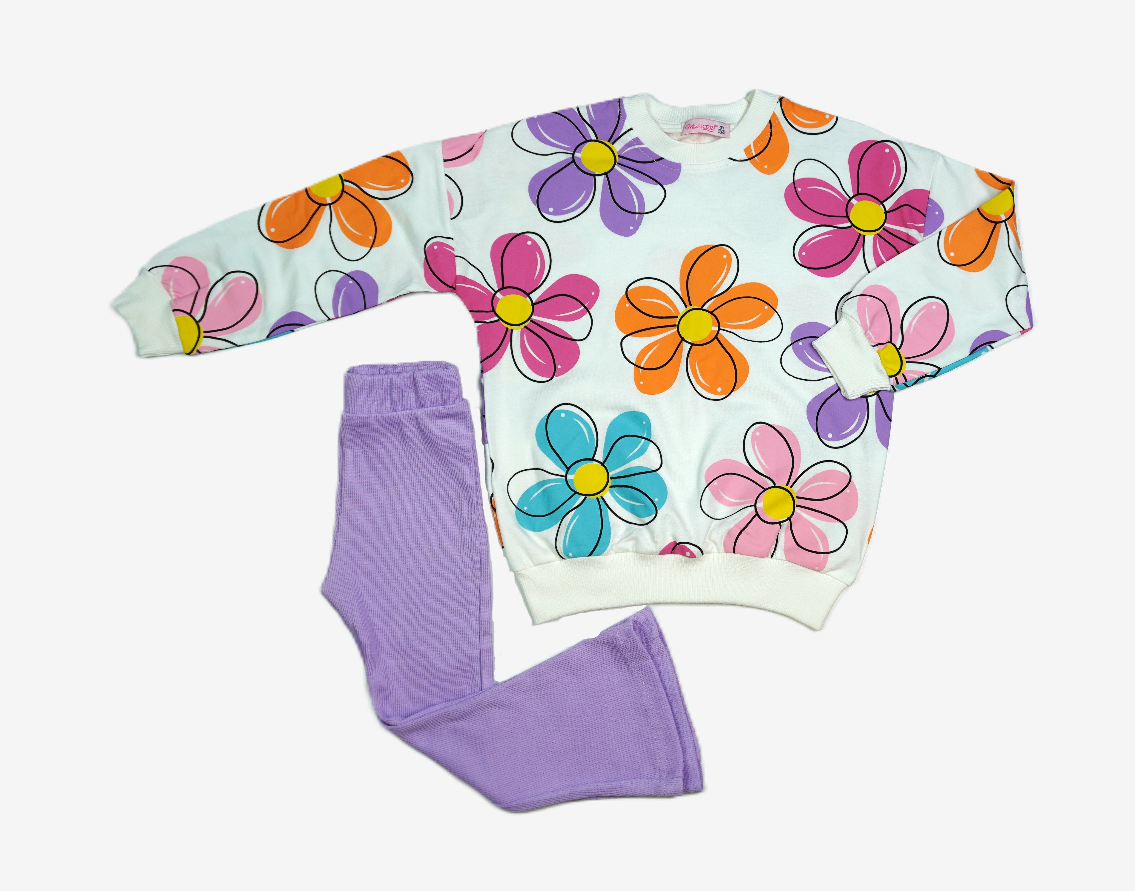 Mädchen-Set 2-teilig «Blumen» – Weiss/Lila