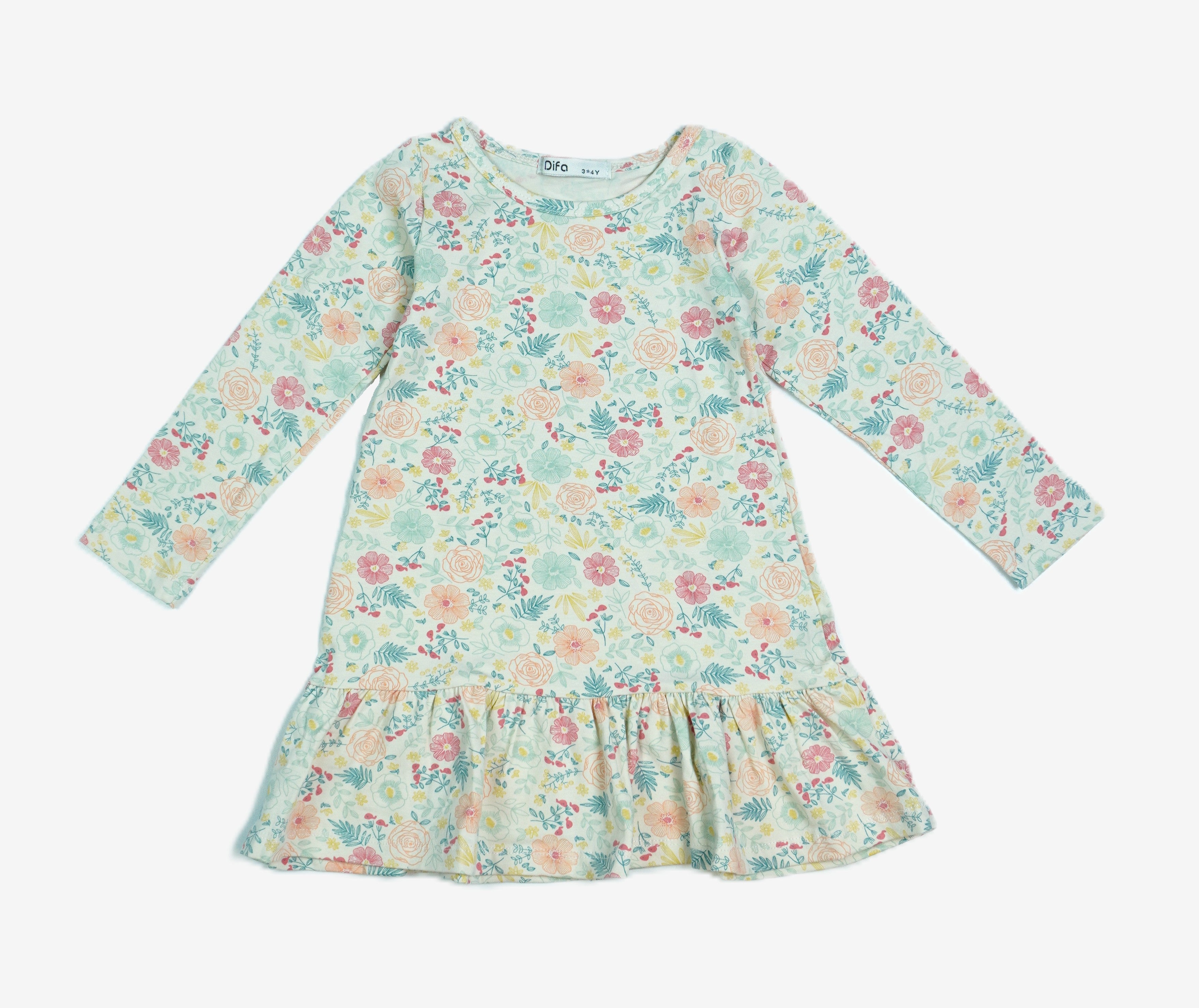 🌸 Mädchen Kleid «Floral Garden» – Mint/Pastell