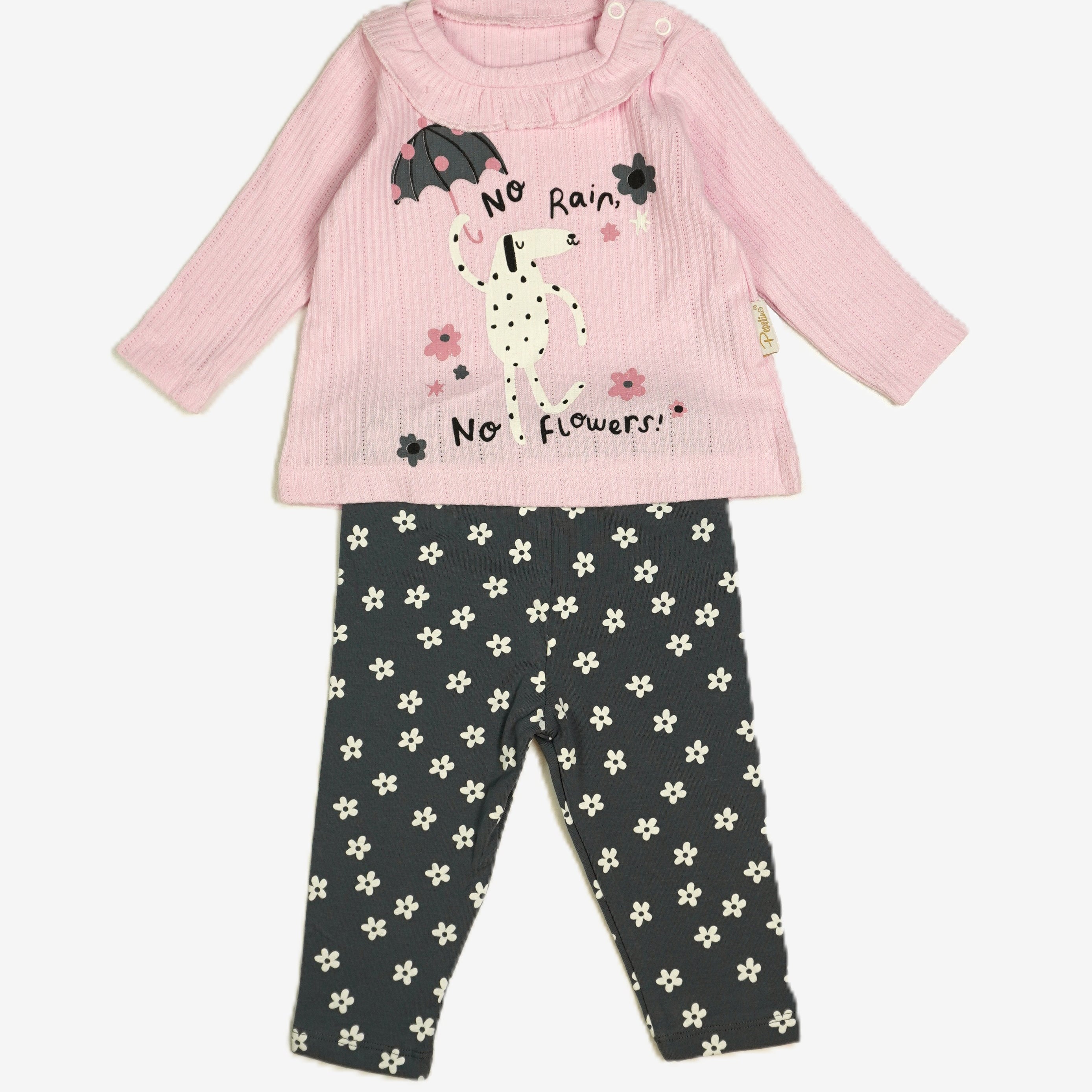 🌸 Baby-Set 2-teilig «No Rain, No Flowers» – Pink/Anthrazit