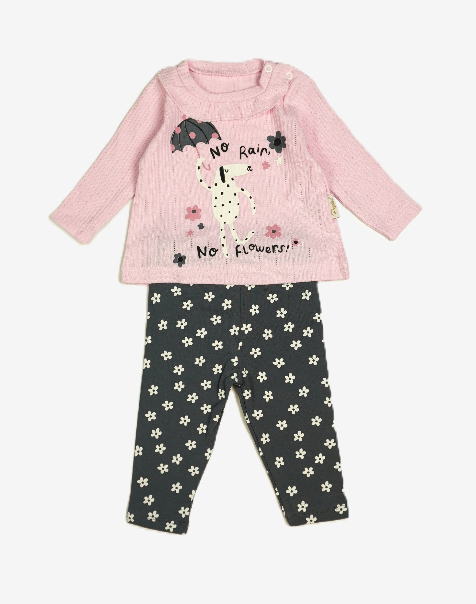 🌸 Baby-Set 2-teilig «No Rain, No Flowers» – Pink/Anthrazit