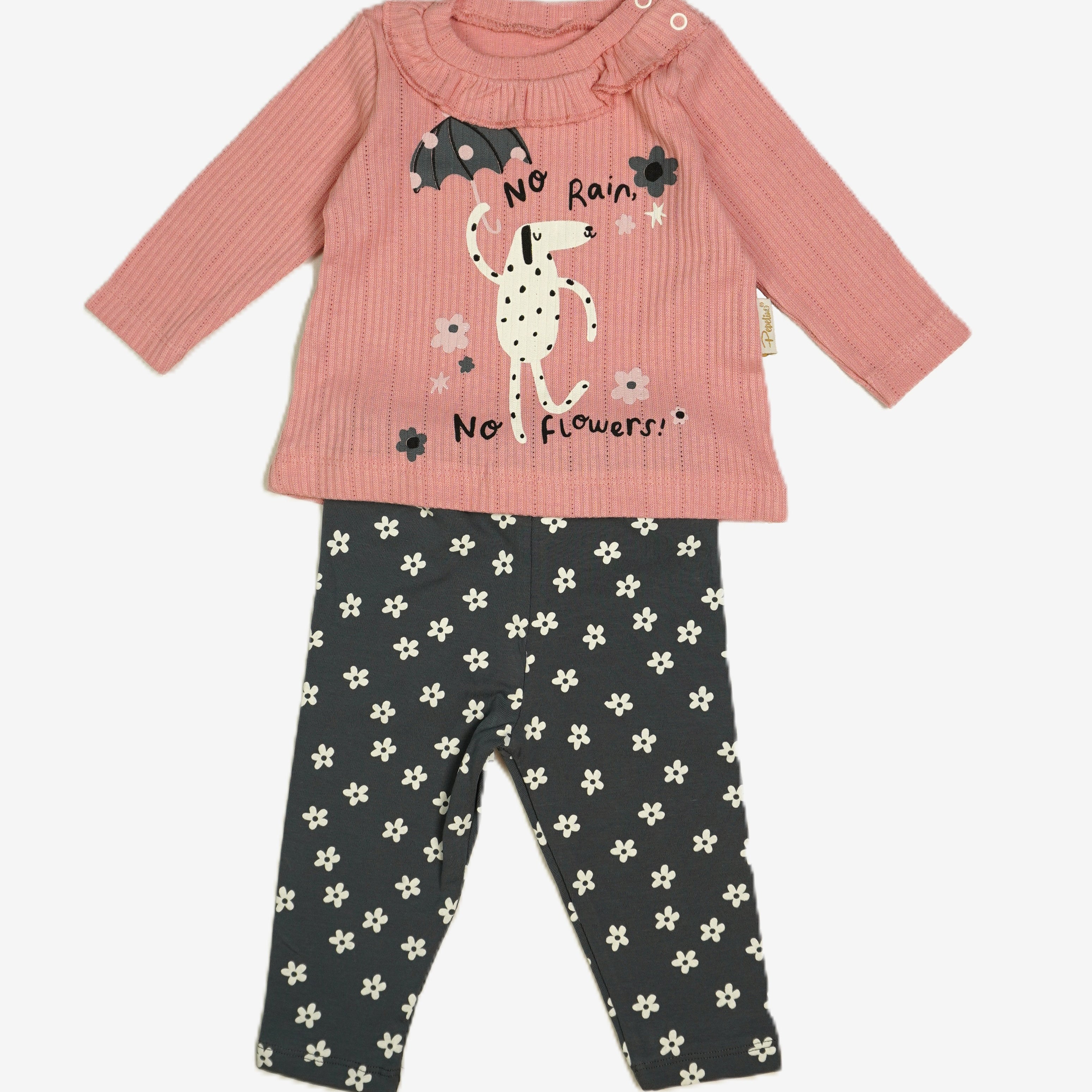 🌸 Baby-Set 2-teilig «No Rain, No Flowers» – Pink/Anthrazit