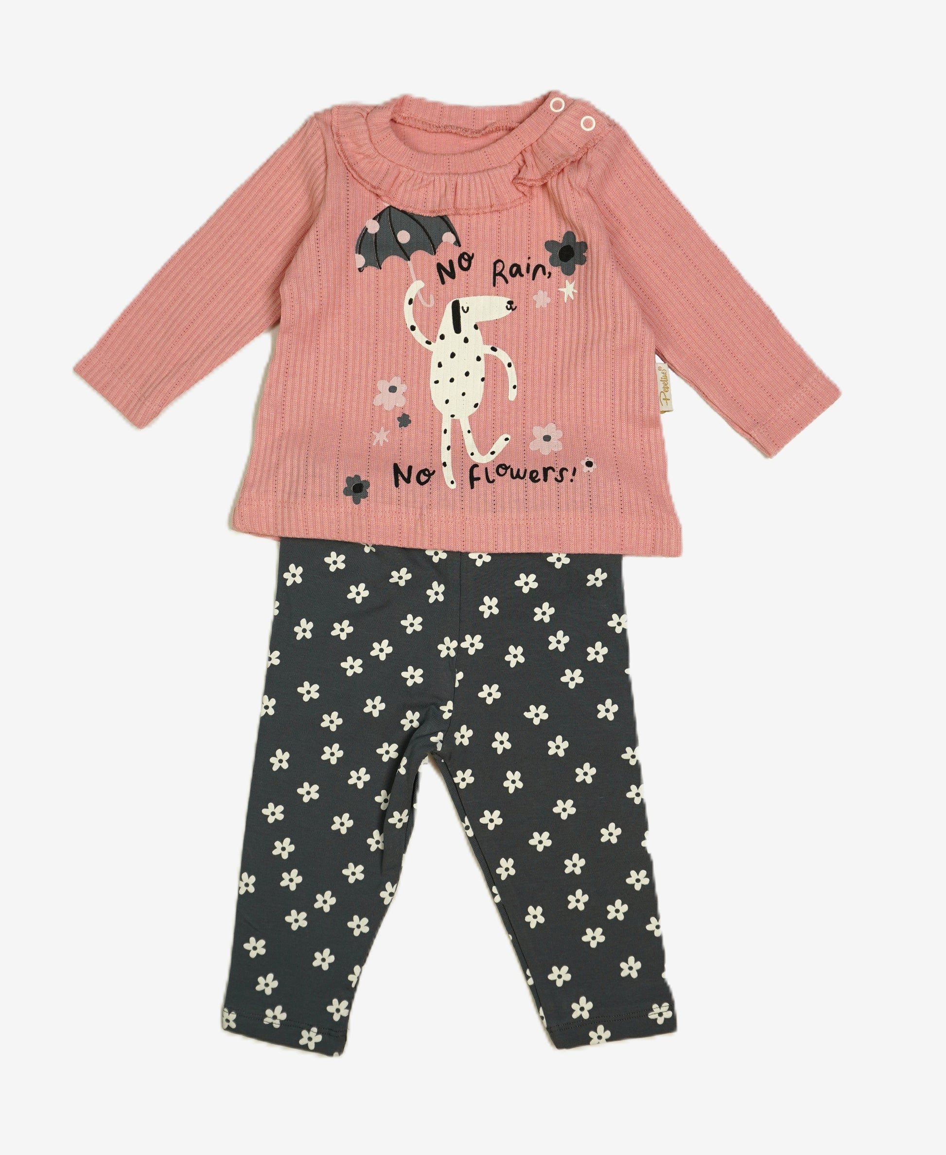 🌸 Baby-Set 2-teilig «No Rain, No Flowers» – Pink/Anthrazit