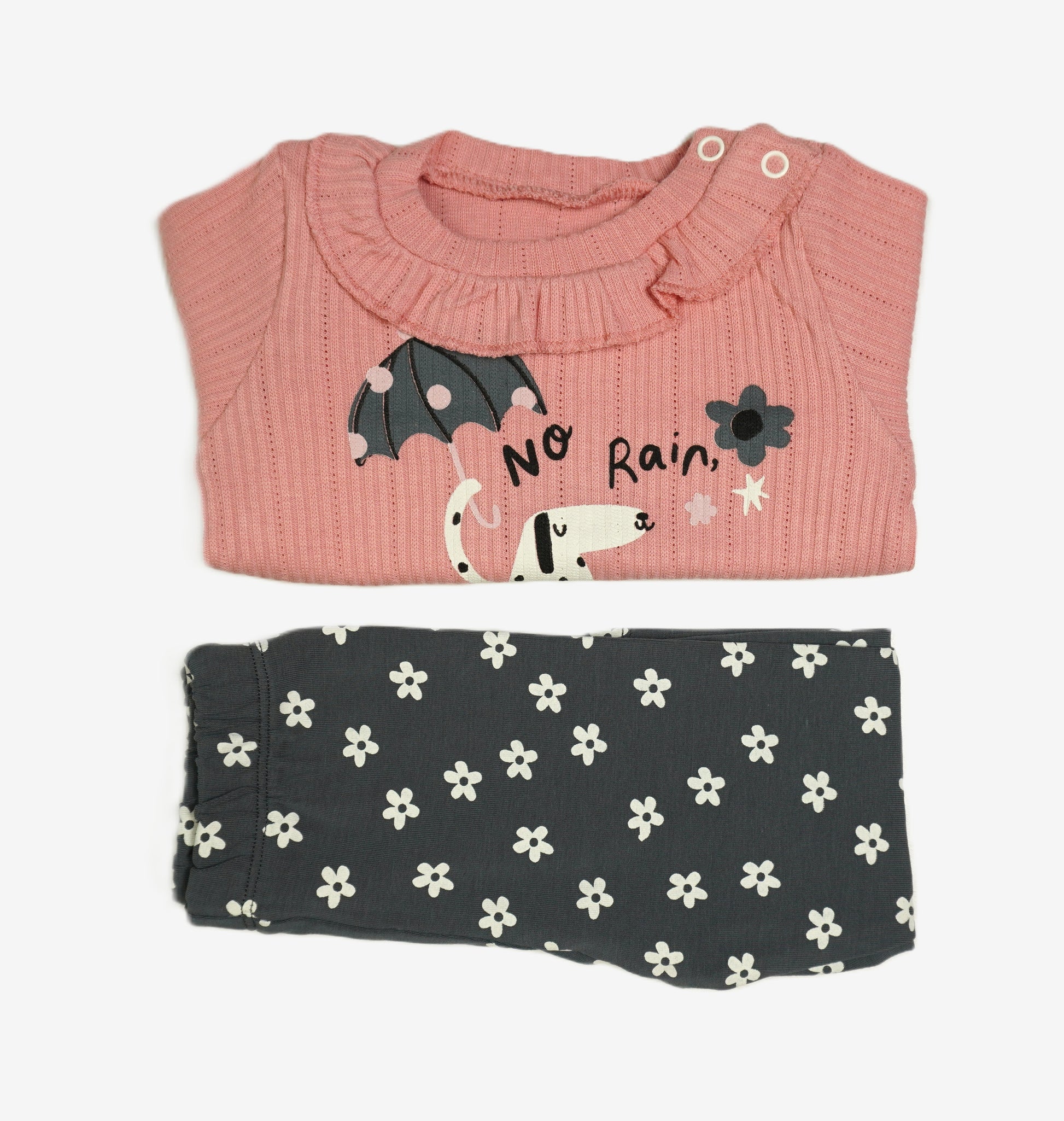 🌸 Baby-Set 2-teilig «No Rain, No Flowers» – Pink/Anthrazit