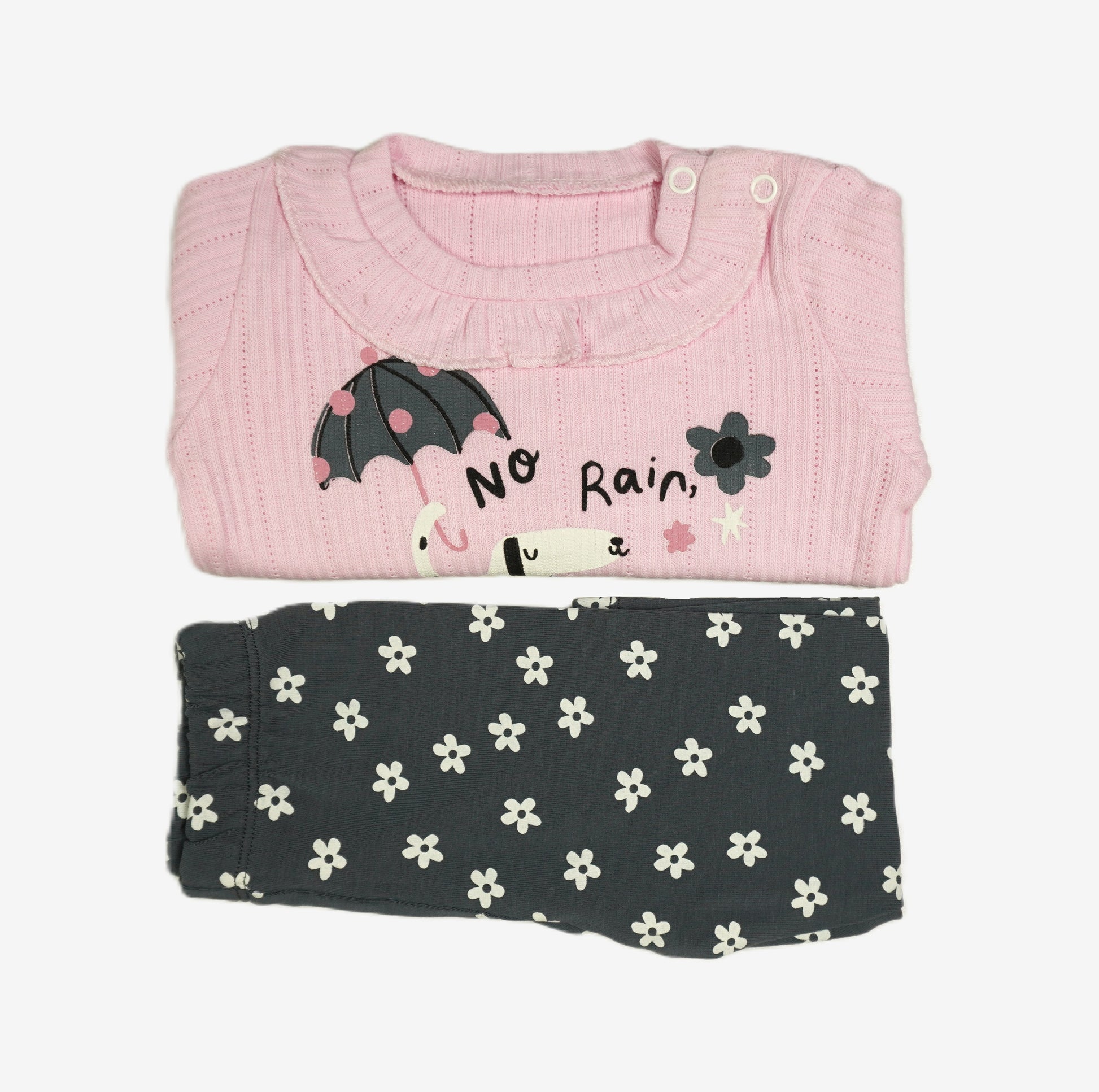 🌸 Baby-Set 2-teilig «No Rain, No Flowers» – Pink/Anthrazit