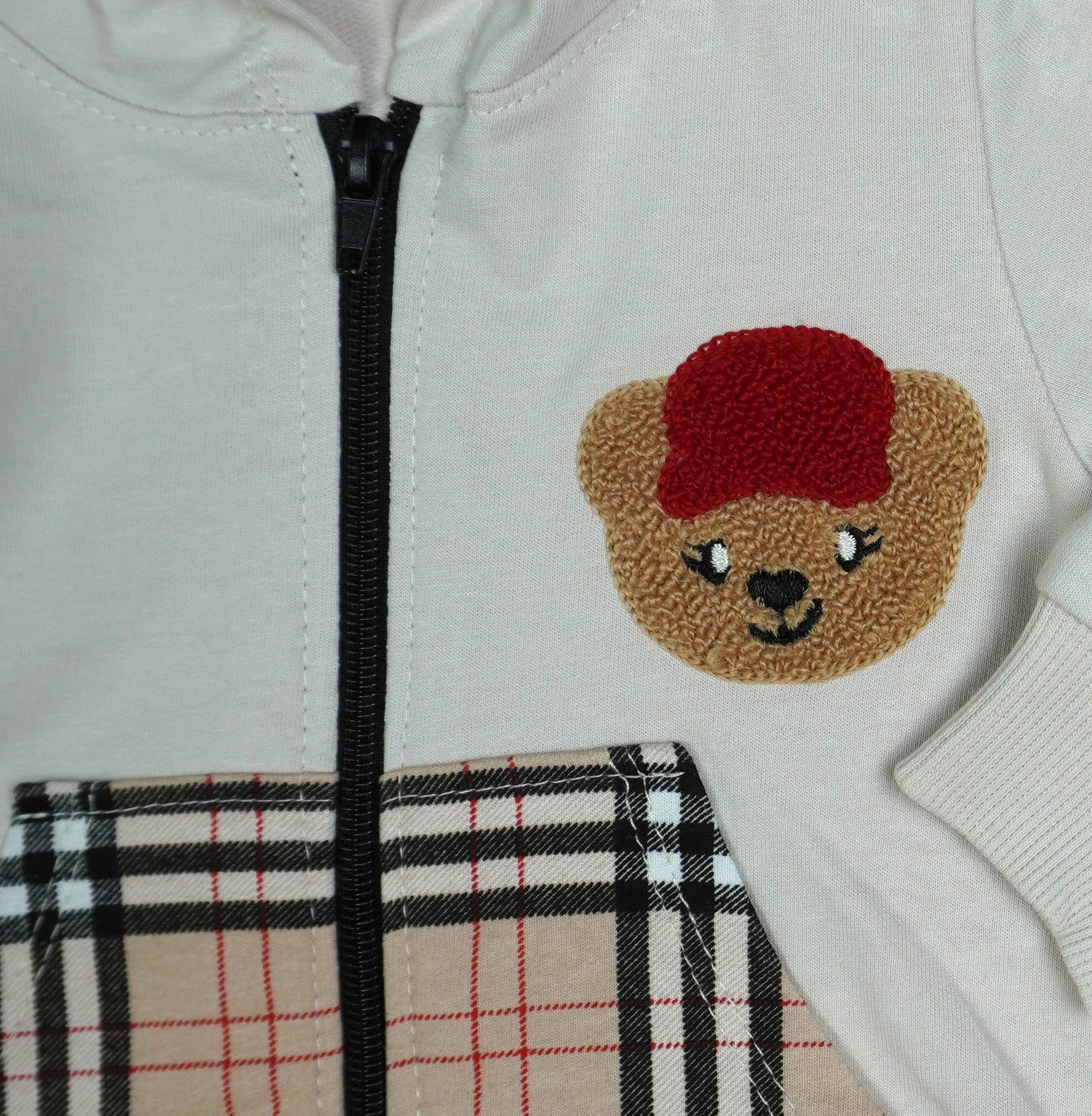 🐻 Baby-Set 2-teilig «Teddy Bear» – Grau/Karo