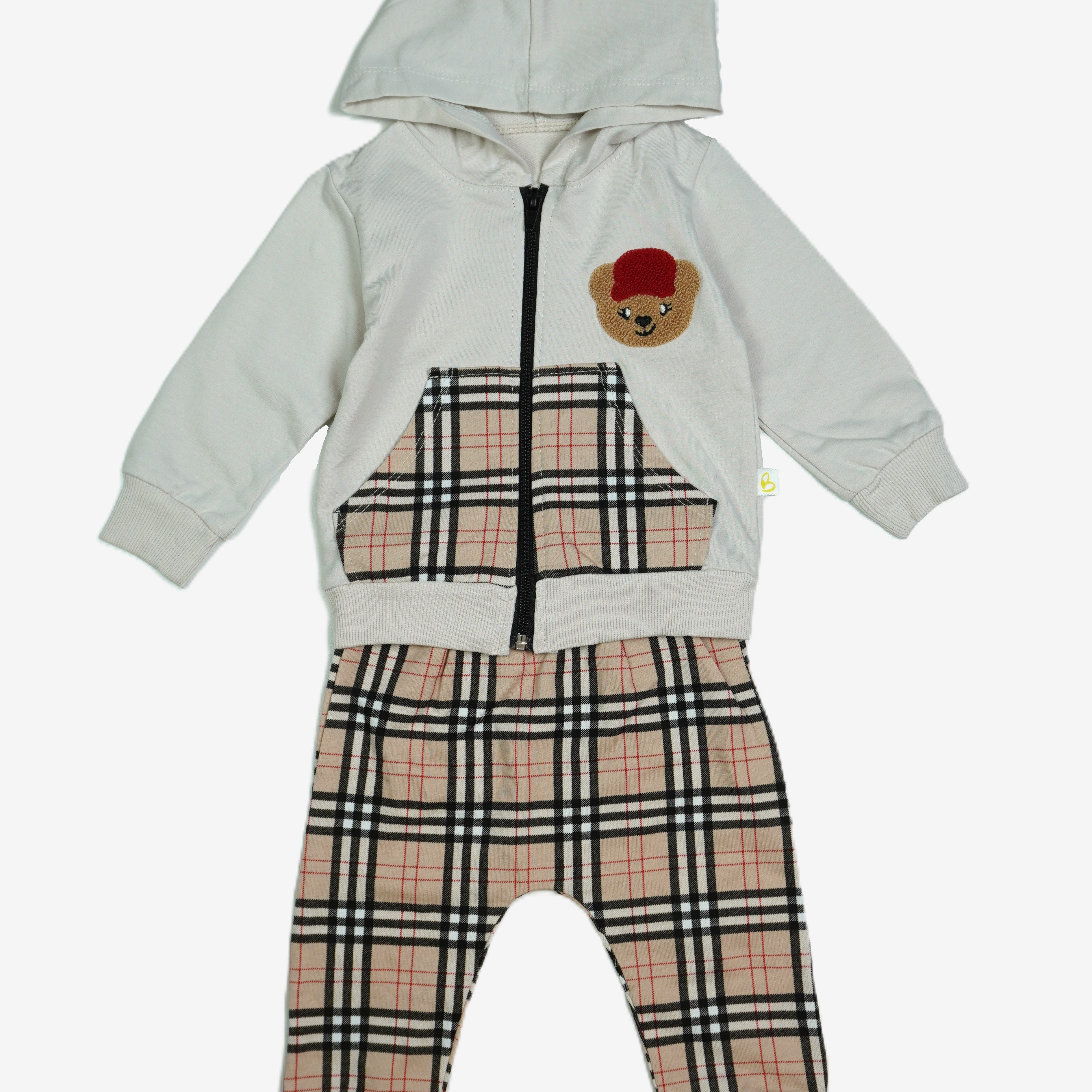 🐻 Baby-Set 2-teilig «Teddy Bear» – Grau/Karo