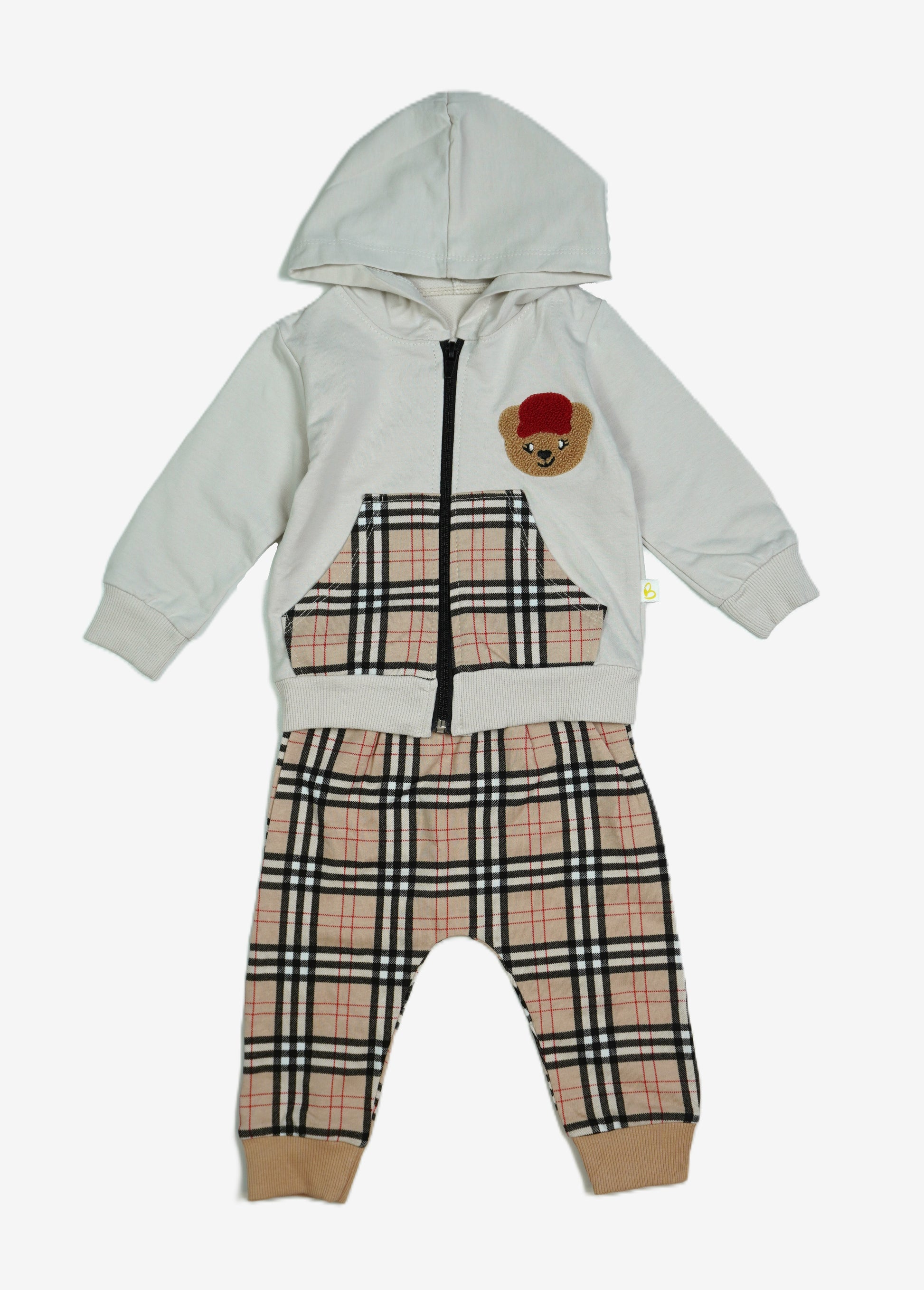 🐻 Baby-Set 2-teilig «Teddy Bear» – Grau/Karo