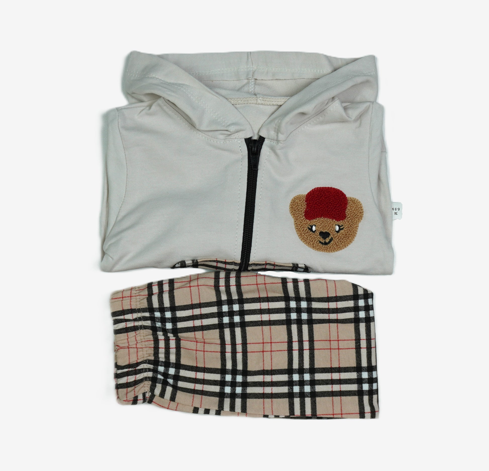 🐻 Baby-Set 2-teilig «Teddy Bear» – Grau/Karo