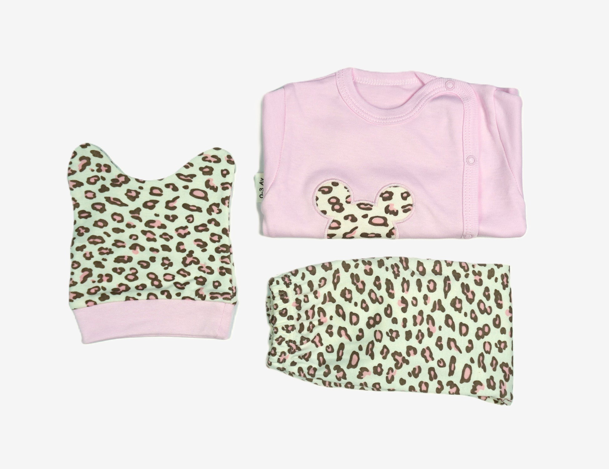 Baby-Set 3-teilig «Leopard» – Rosa/Mint