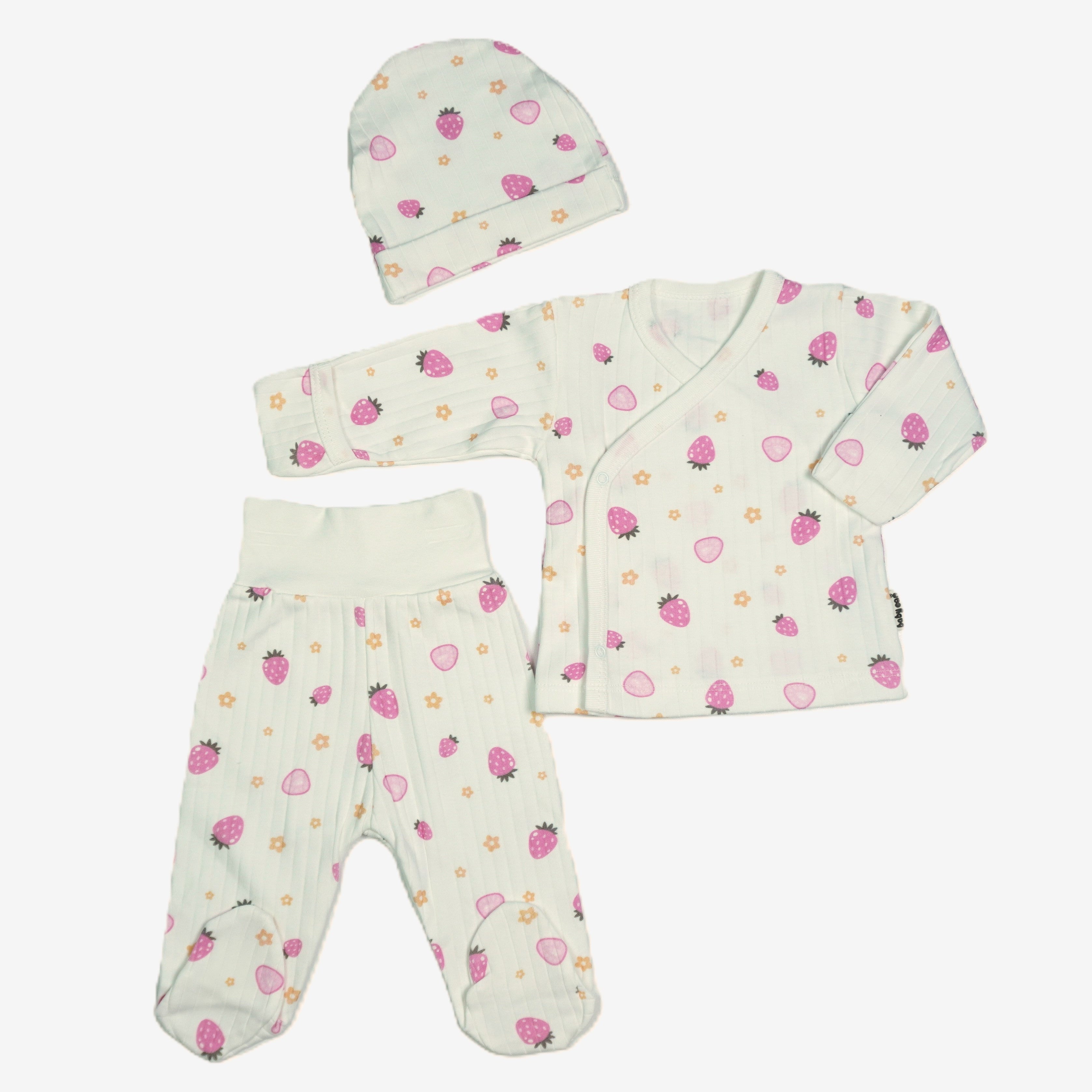 Baby-Set 3-teilig «Strawberry» – Creme/Pink