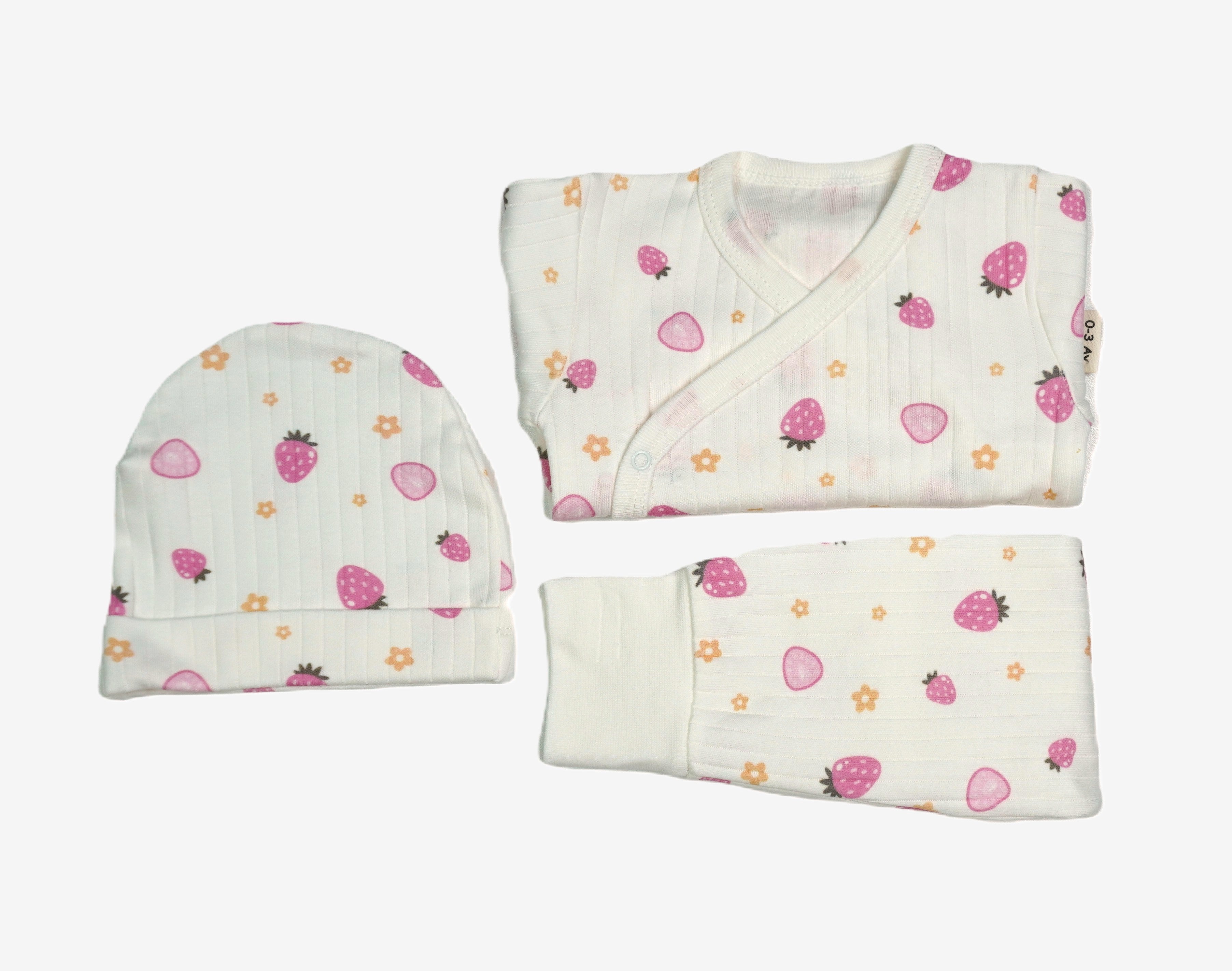 Baby-Set 3-teilig «Strawberry» – Creme/Pink