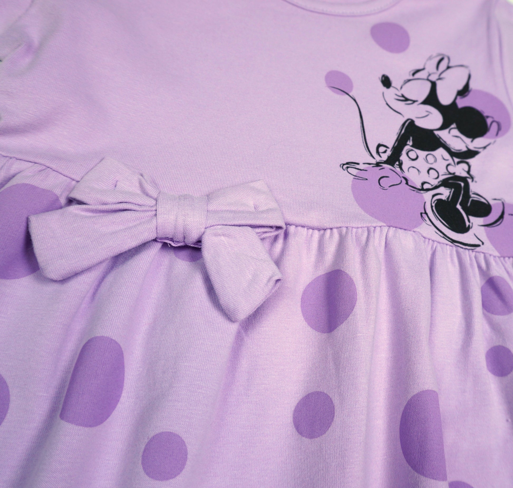 Mädchen Langarmkleid Lila "Minnie Mouse" mit Punkten & Schleife