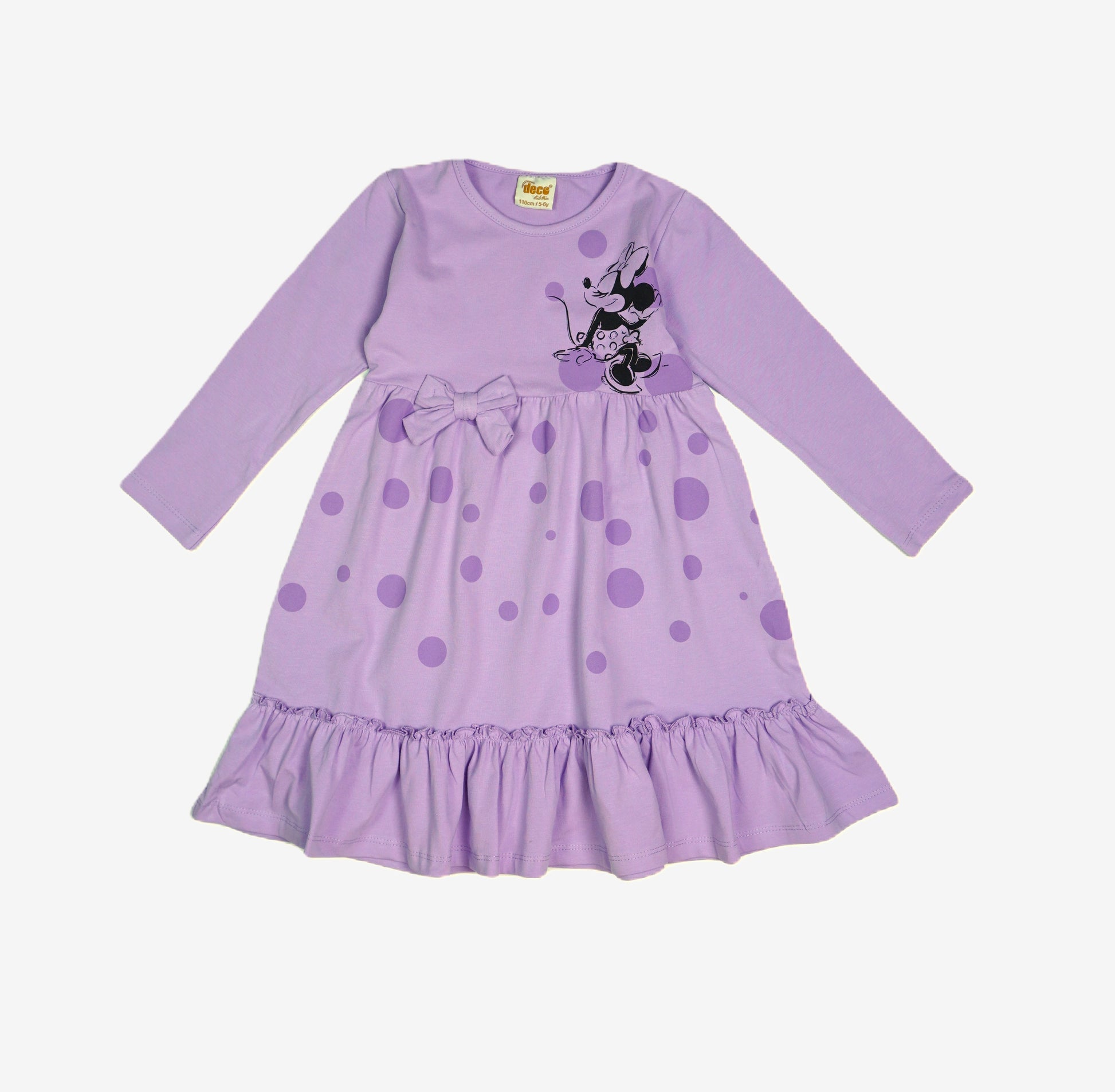 Mädchen Langarmkleid Lila "Minnie Mouse" mit Punkten & Schleife