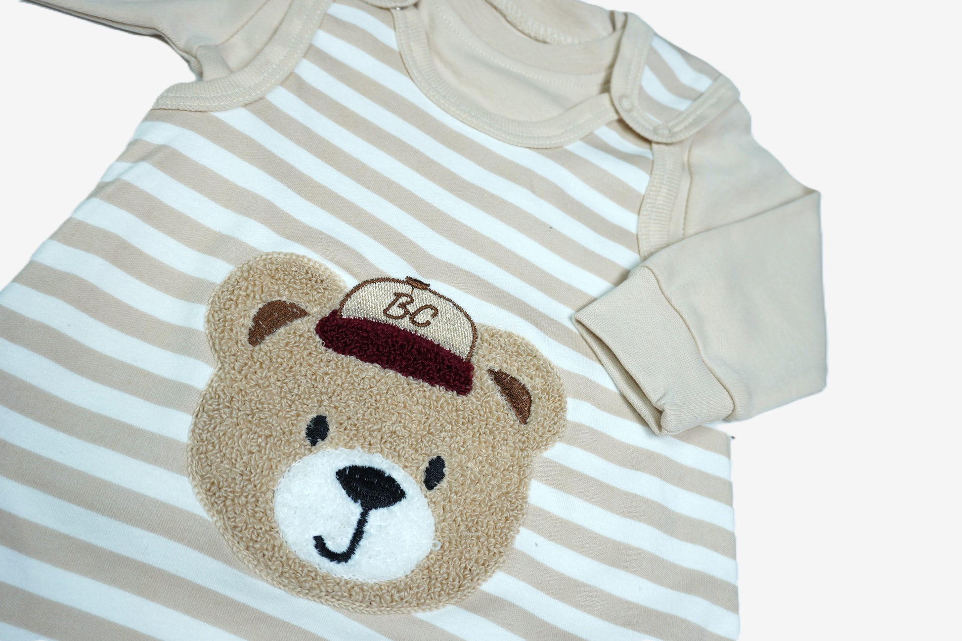 Baby 2-in-1 Set: Latzhose & Langarmshirt Beige mit Teddy-Applikation