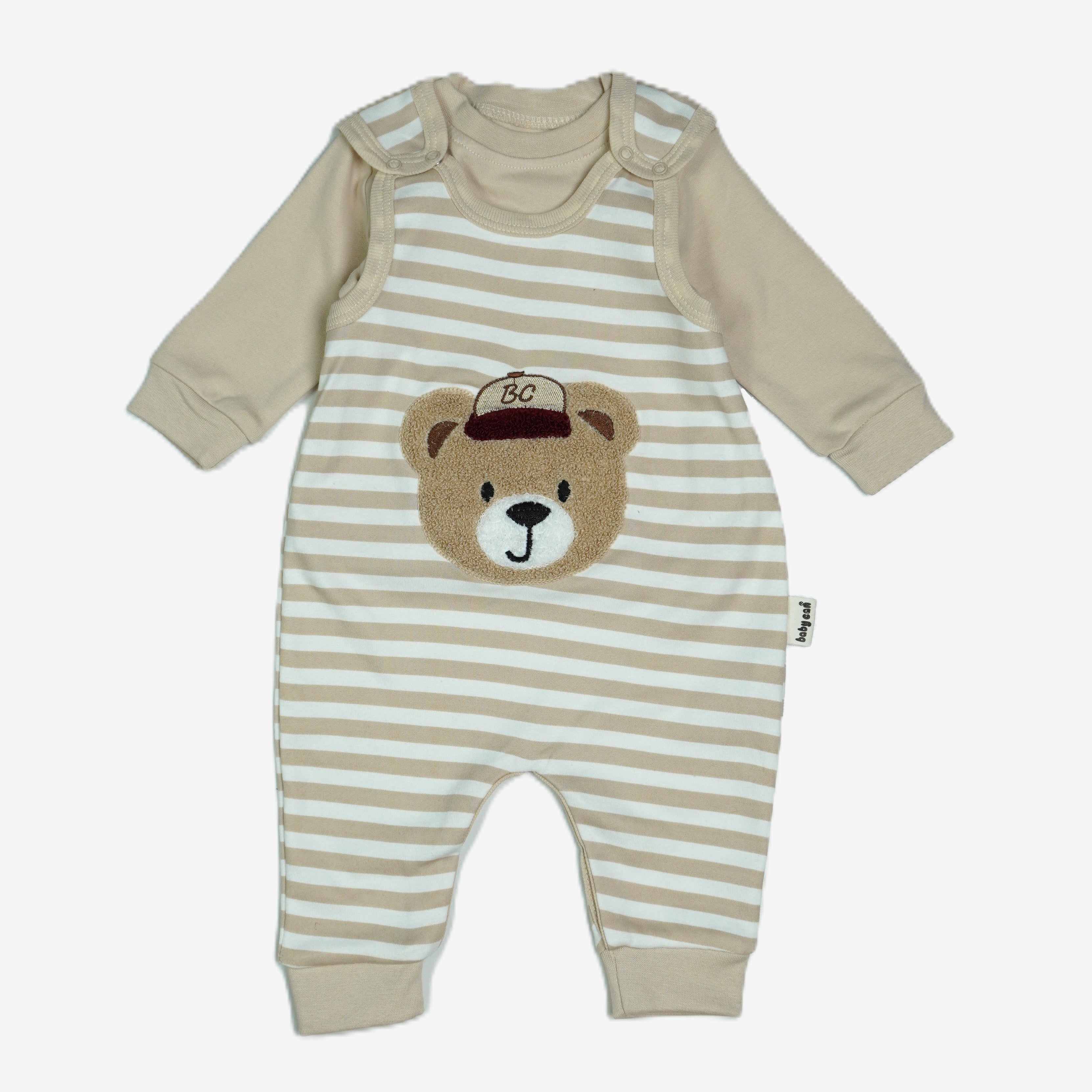 Baby 2-in-1 Set: Latzhose & Langarmshirt Beige mit Teddy-Applikation