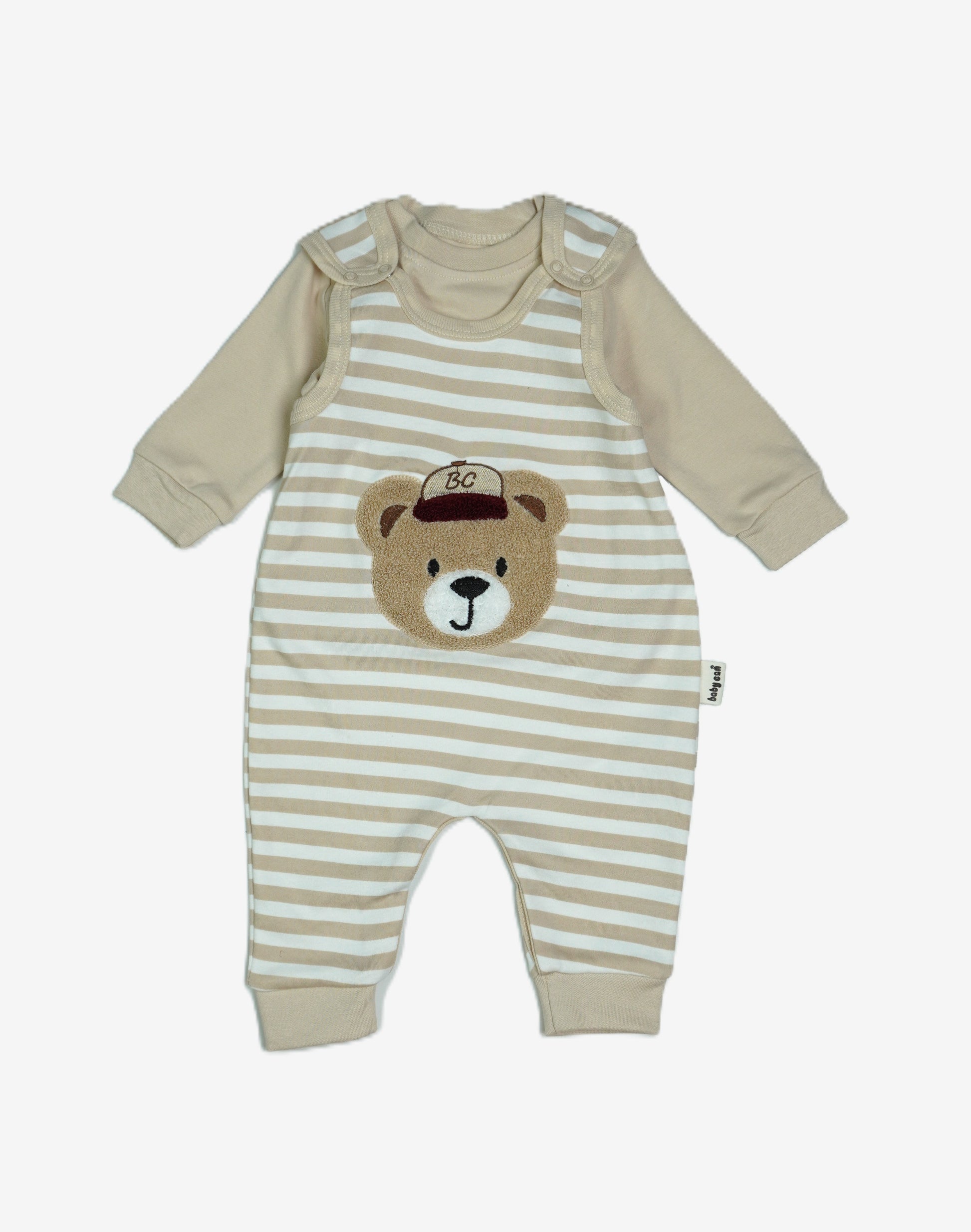 Baby 2-in-1 Set: Latzhose & Langarmshirt Beige mit Teddy-Applikation