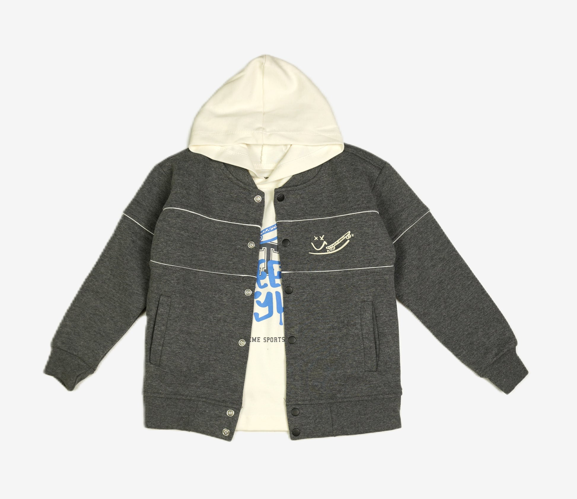 Jungen 2-in-1 Set: Collegejacke Grau & Skater Hoodie Creme
