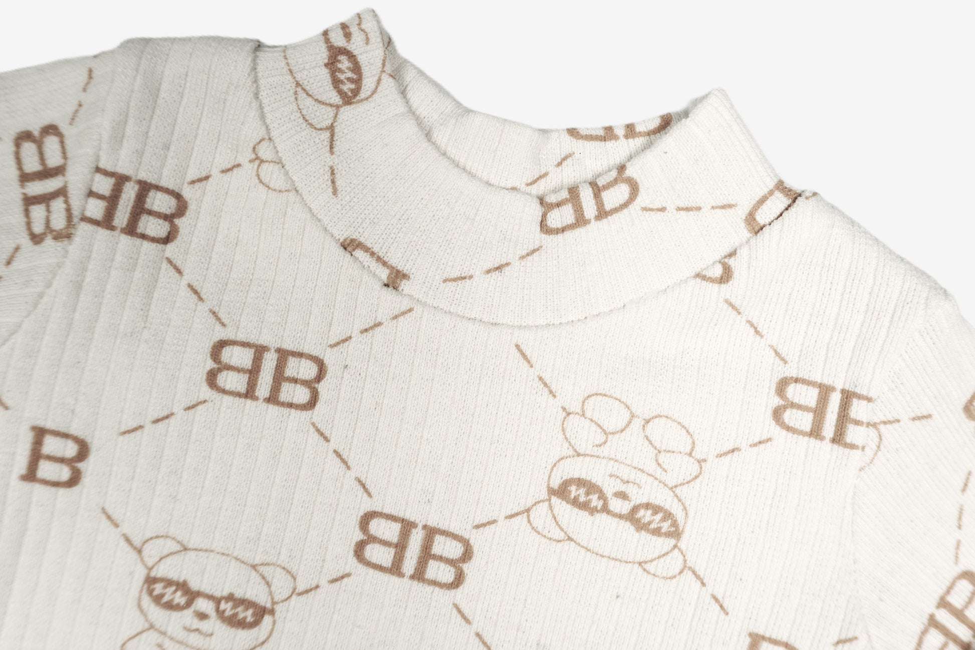 🐻 Baby Jogginganzug – "BB Teddy Bear" Creme Allover-Print (Langarmshirt & Hose)
