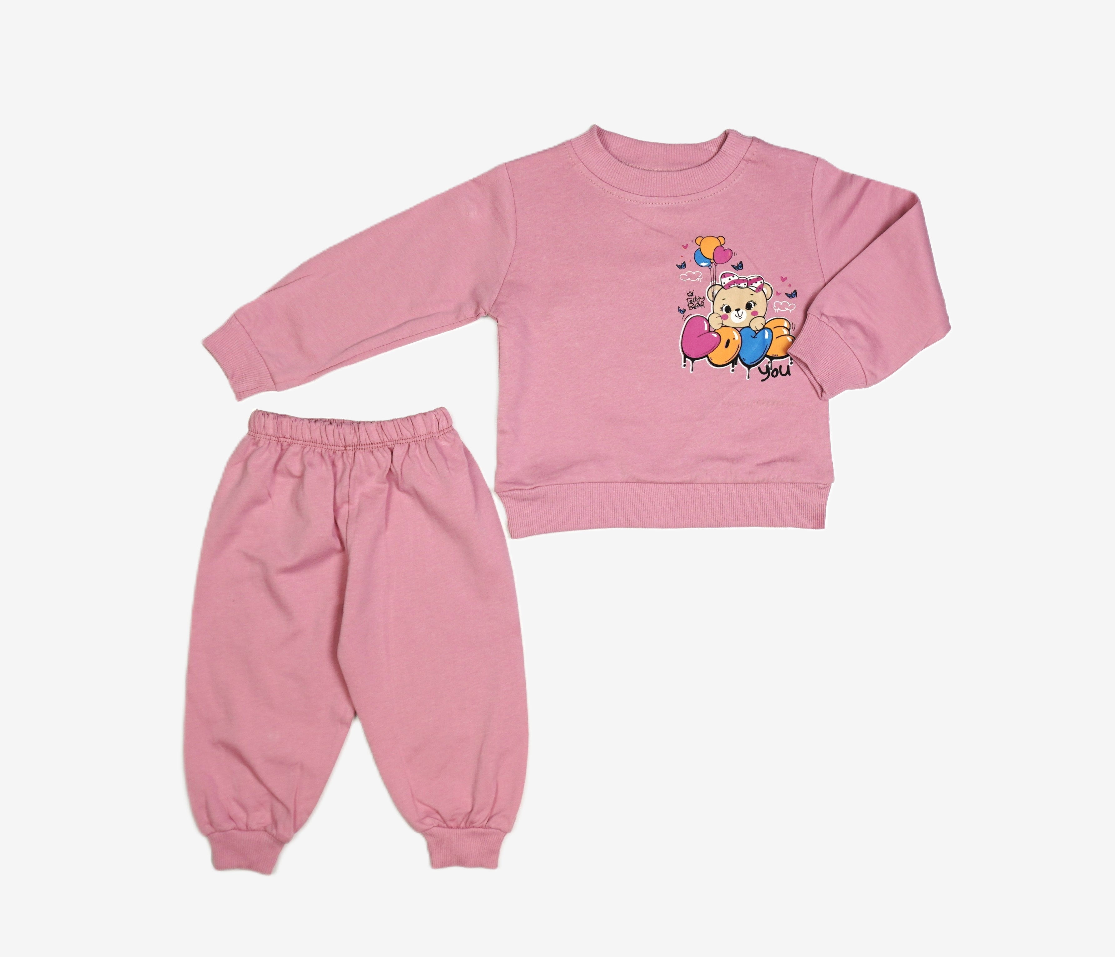 🐻 Baby Mädchen Jogginganzug – "Teddy Bear Love You" Rosa (Sweatshirt & Hose)