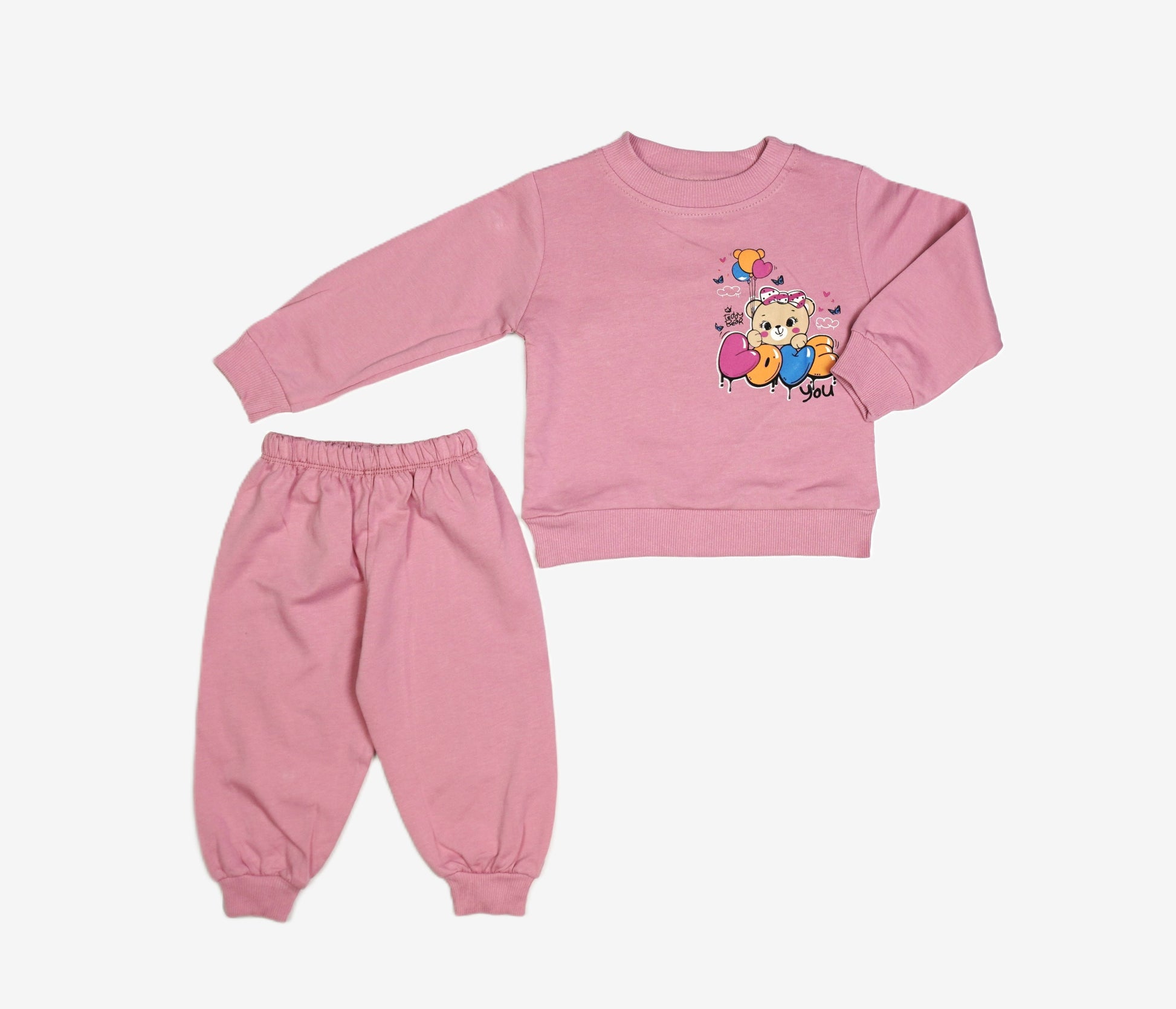 🐻 Baby Mädchen Jogginganzug – "Teddy Bear Love You" Rosa (Sweatshirt & Hose)