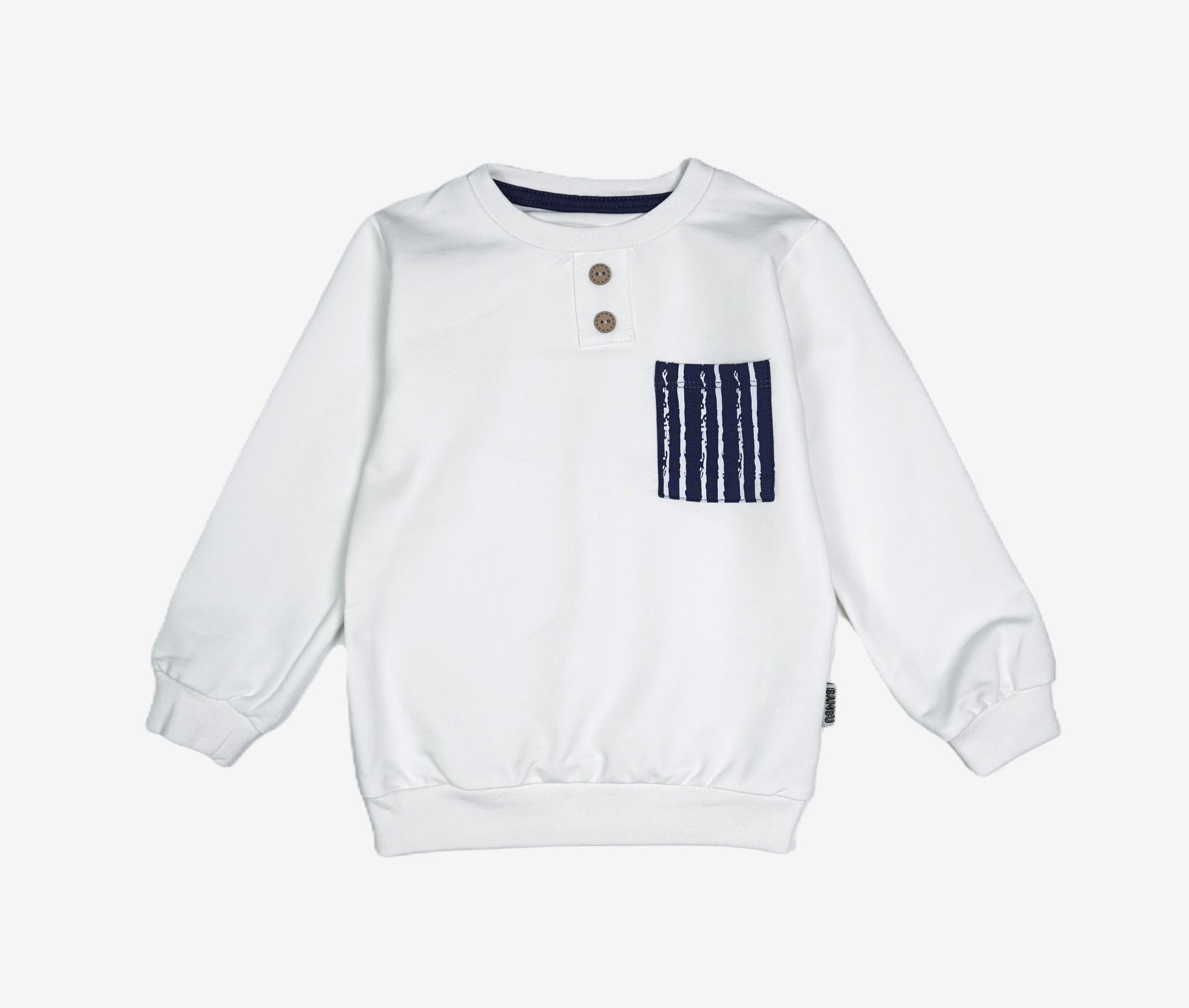 ⚓ Jungen Set – Weißes Sweatshirt mit Brusttasche & Navy Streifen-Jogginghose