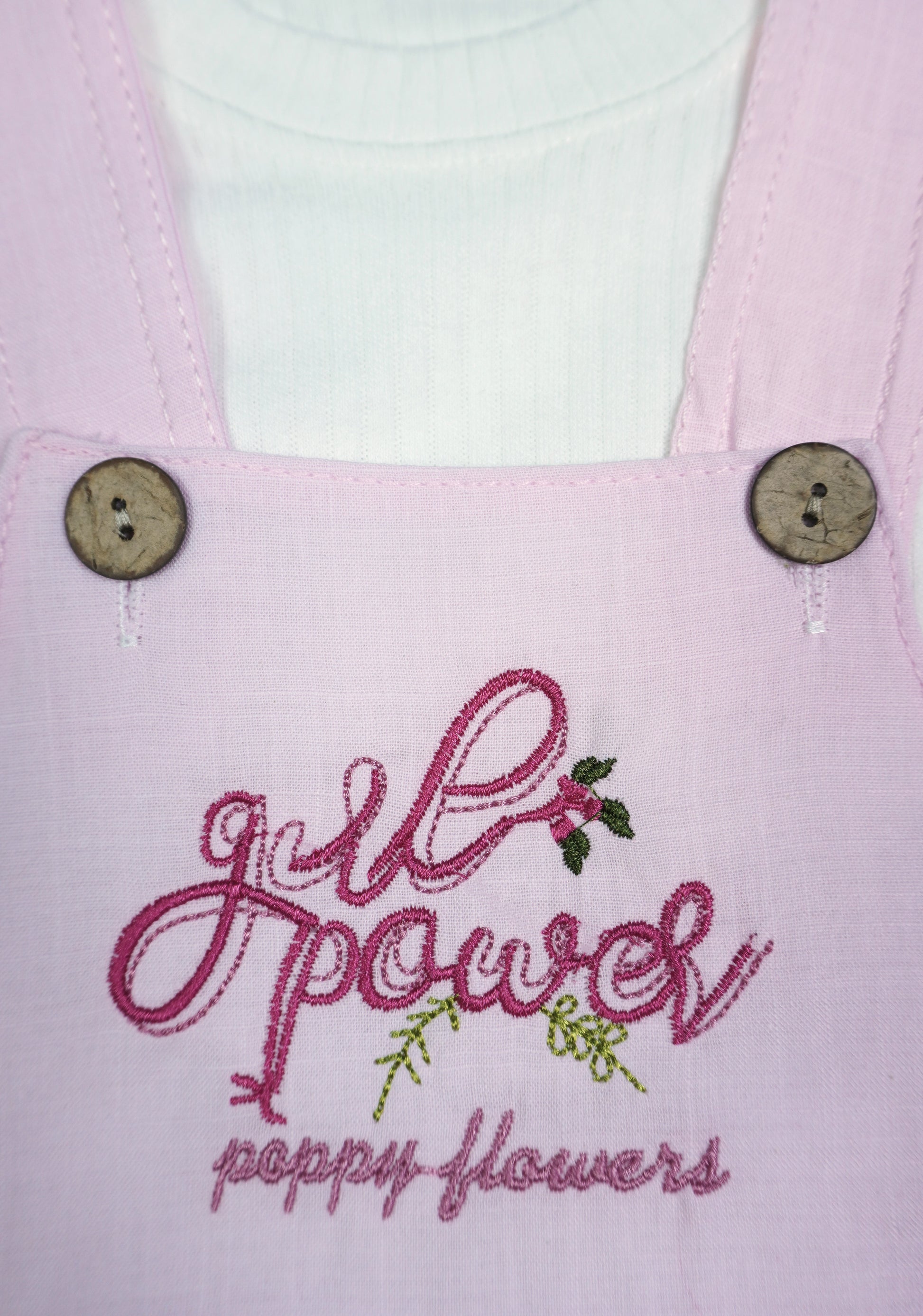 🌸 Baby Mädchen Set – "Girl Power Poppy Flowers" Rosa Latzkleid & Langarmshirt