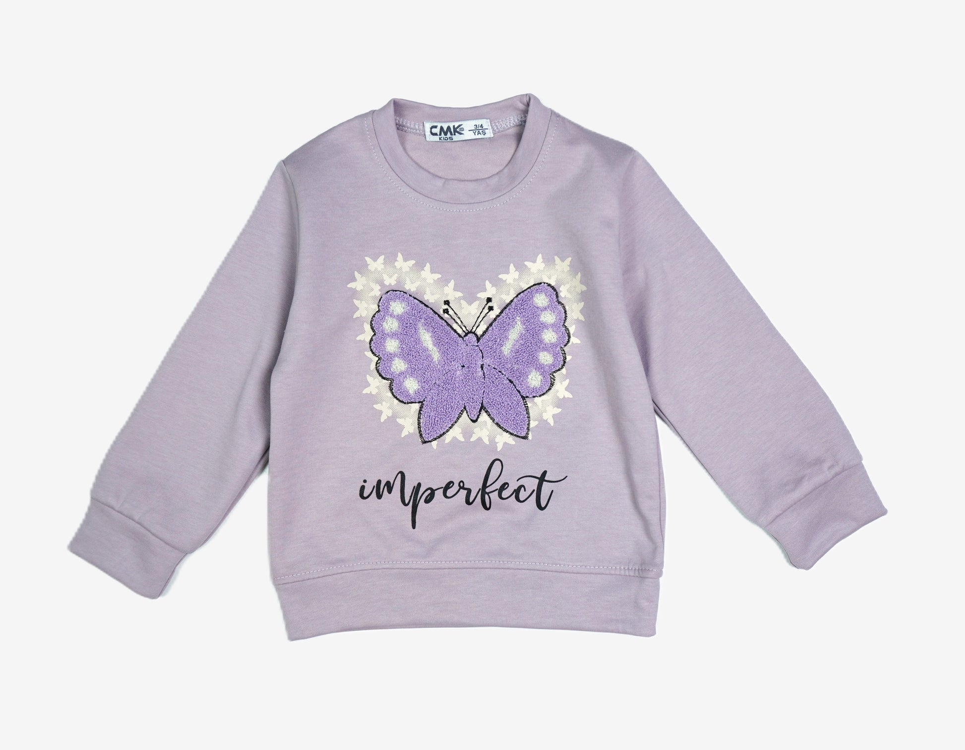 🦋 CMK Kids Mädchen Jogginganzug – "Imperfect" Lila Schmetterling (Sweatshirt & Hose)
