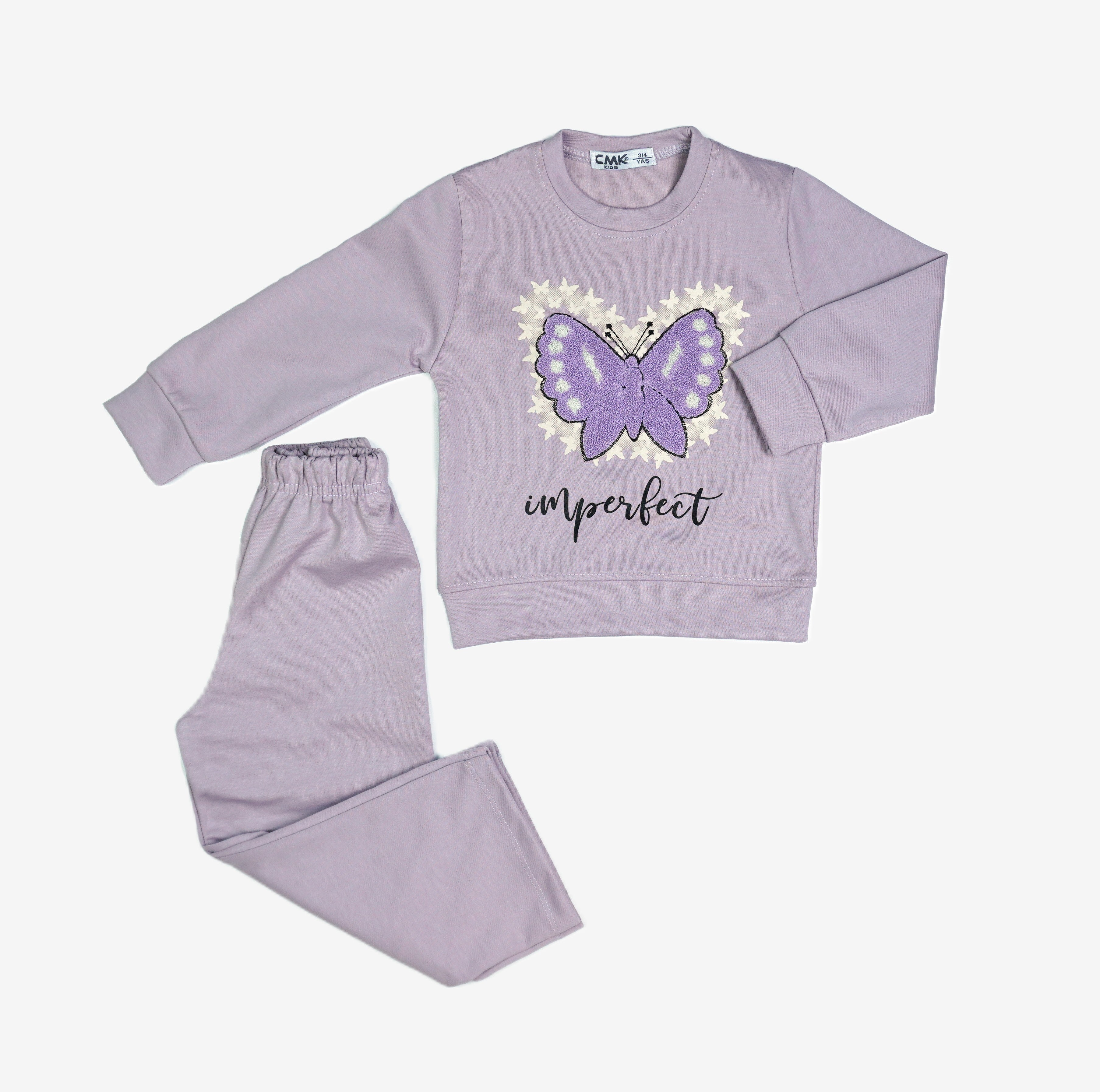 🦋 CMK Kids Mädchen Jogginganzug – "Imperfect" Lila Schmetterling (Sweatshirt & Hose)