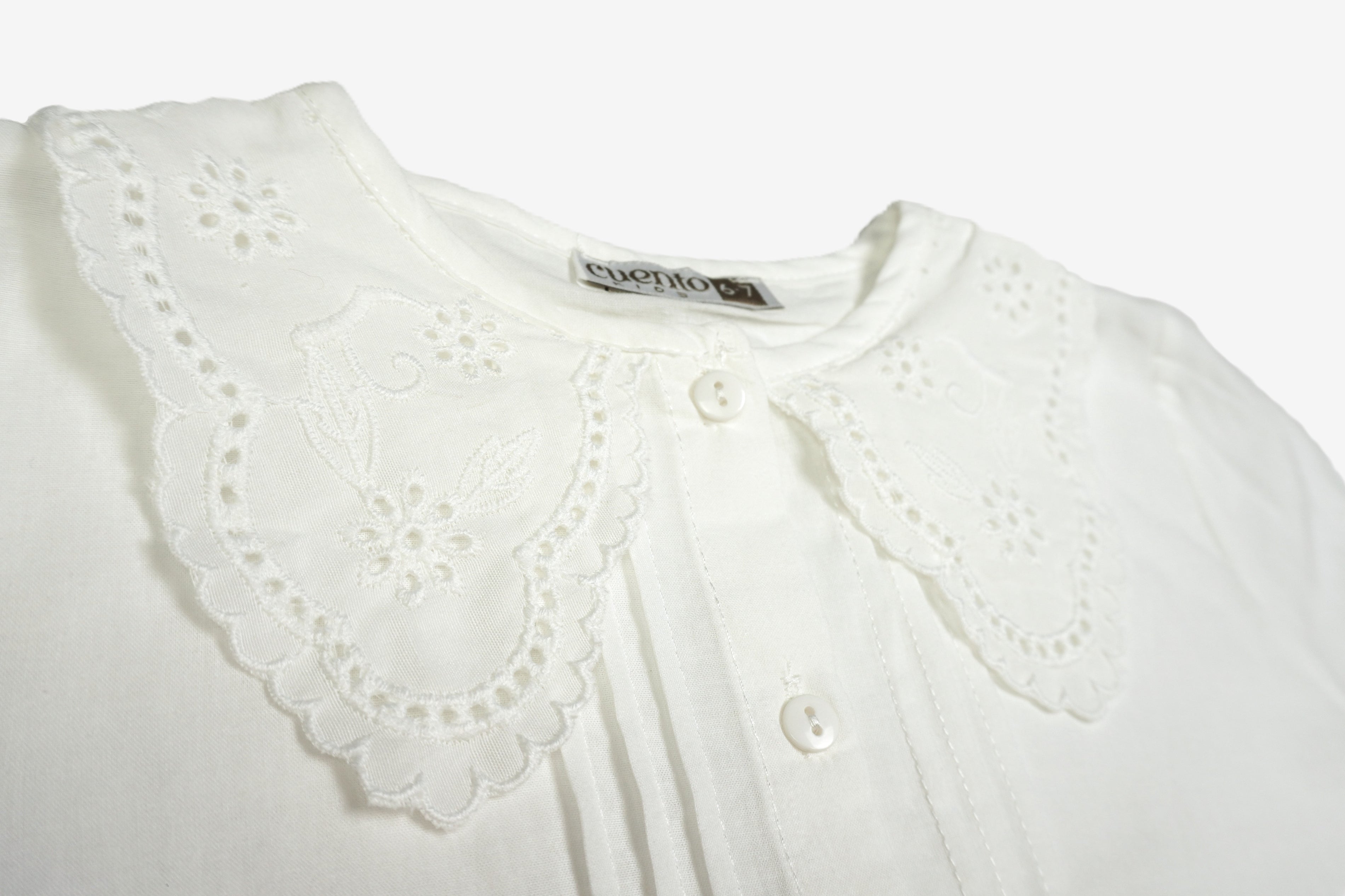 🤍 Cuento Mädchen Bluse – Weiß mit Spitzenkragen & Biesen-Details