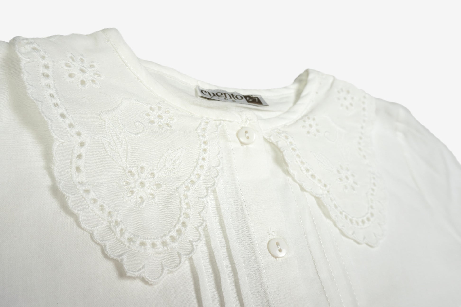 🤍 Cuento Mädchen Bluse – Weiß mit Spitzenkragen & Biesen-Details