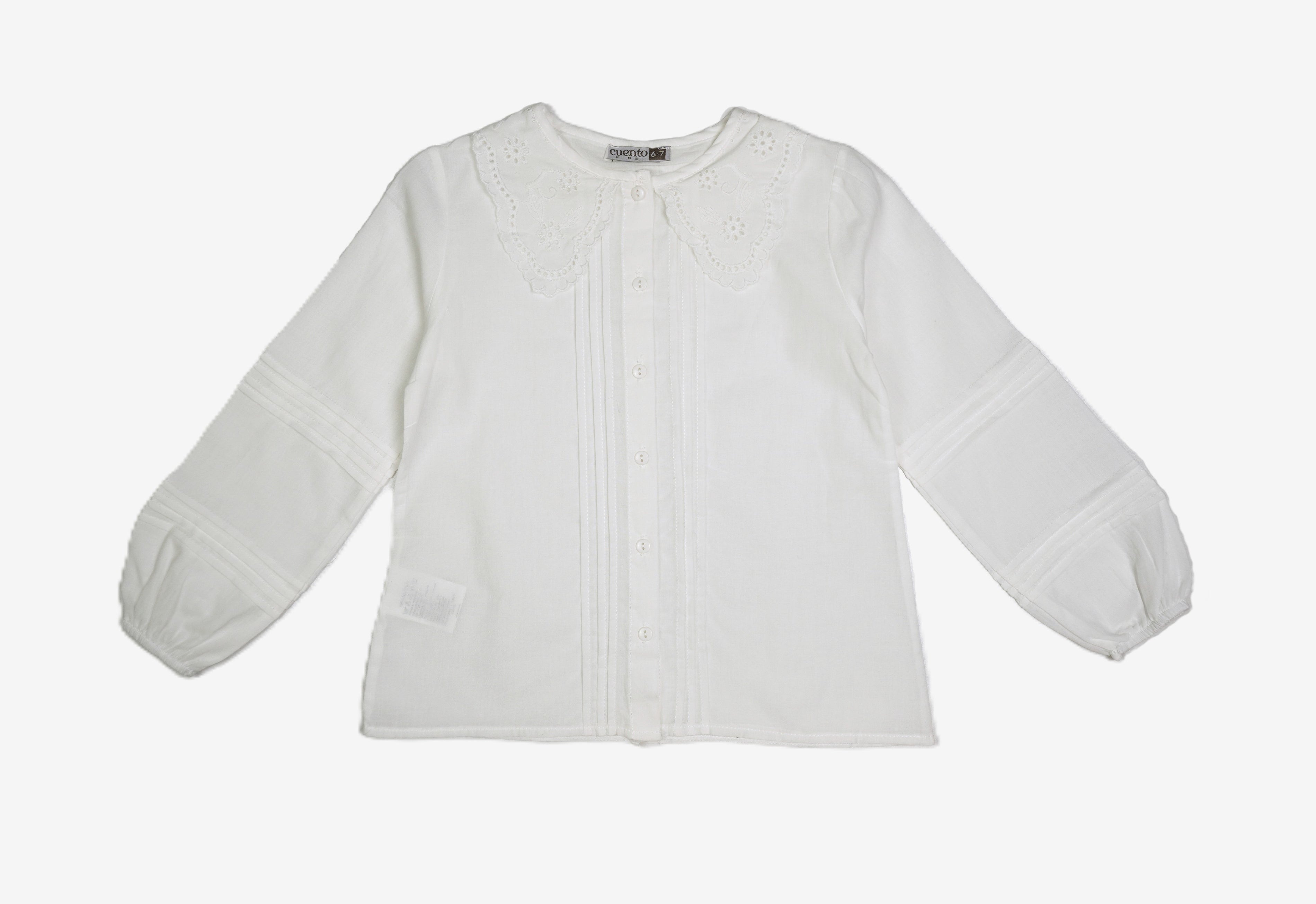 🤍 Cuento Mädchen Bluse – Weiß mit Spitzenkragen & Biesen-Details